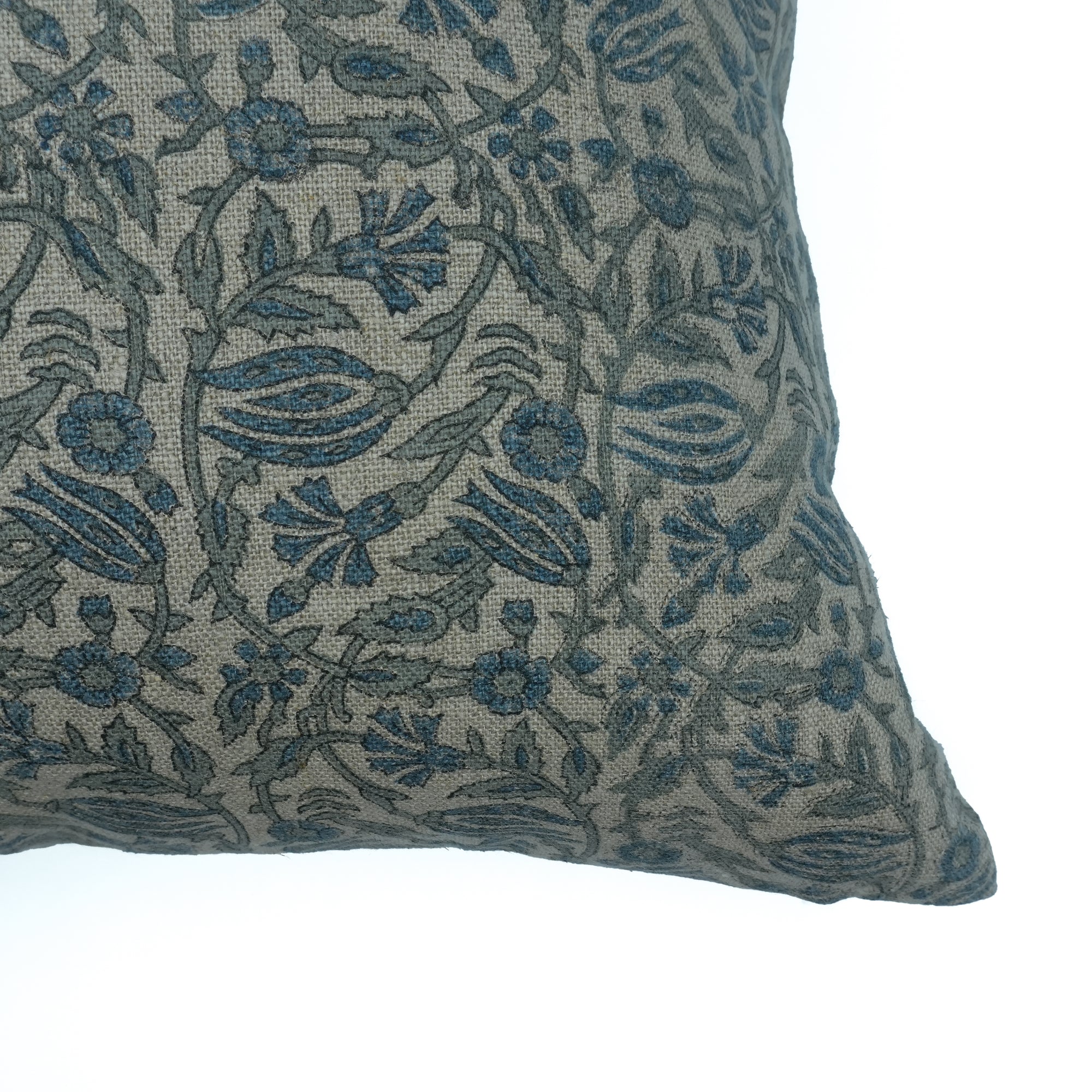 Blue Floral Manjushah Block Print Thick Linen Cushion Cover