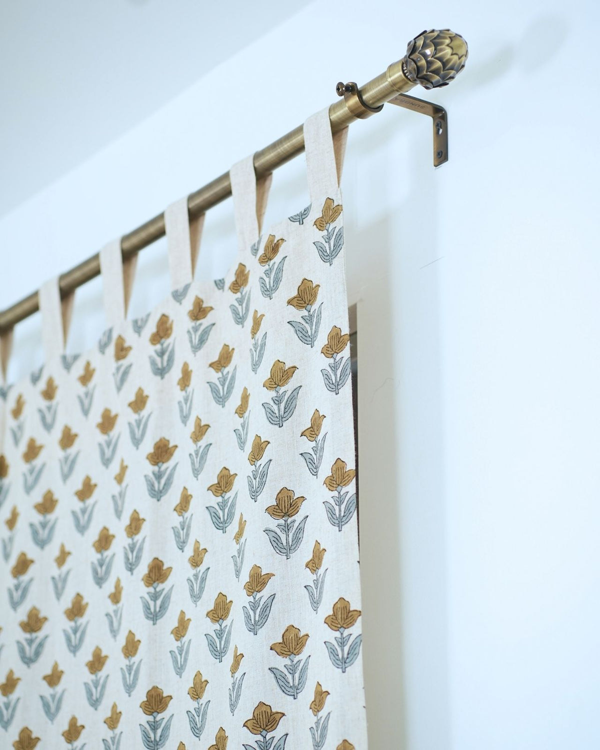 Block Printed Linen Mustard Gold Floral Curtain – Tulip