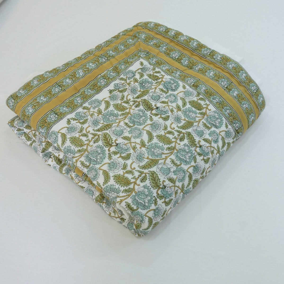 Indian Block Printing Floral Border Cotton Quilt - Mandakani