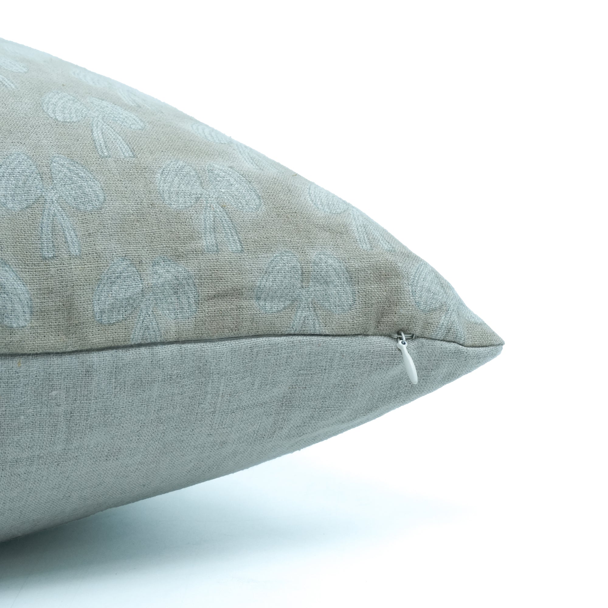 Damru Block Print Light Green Floral Linen Cushion Cover