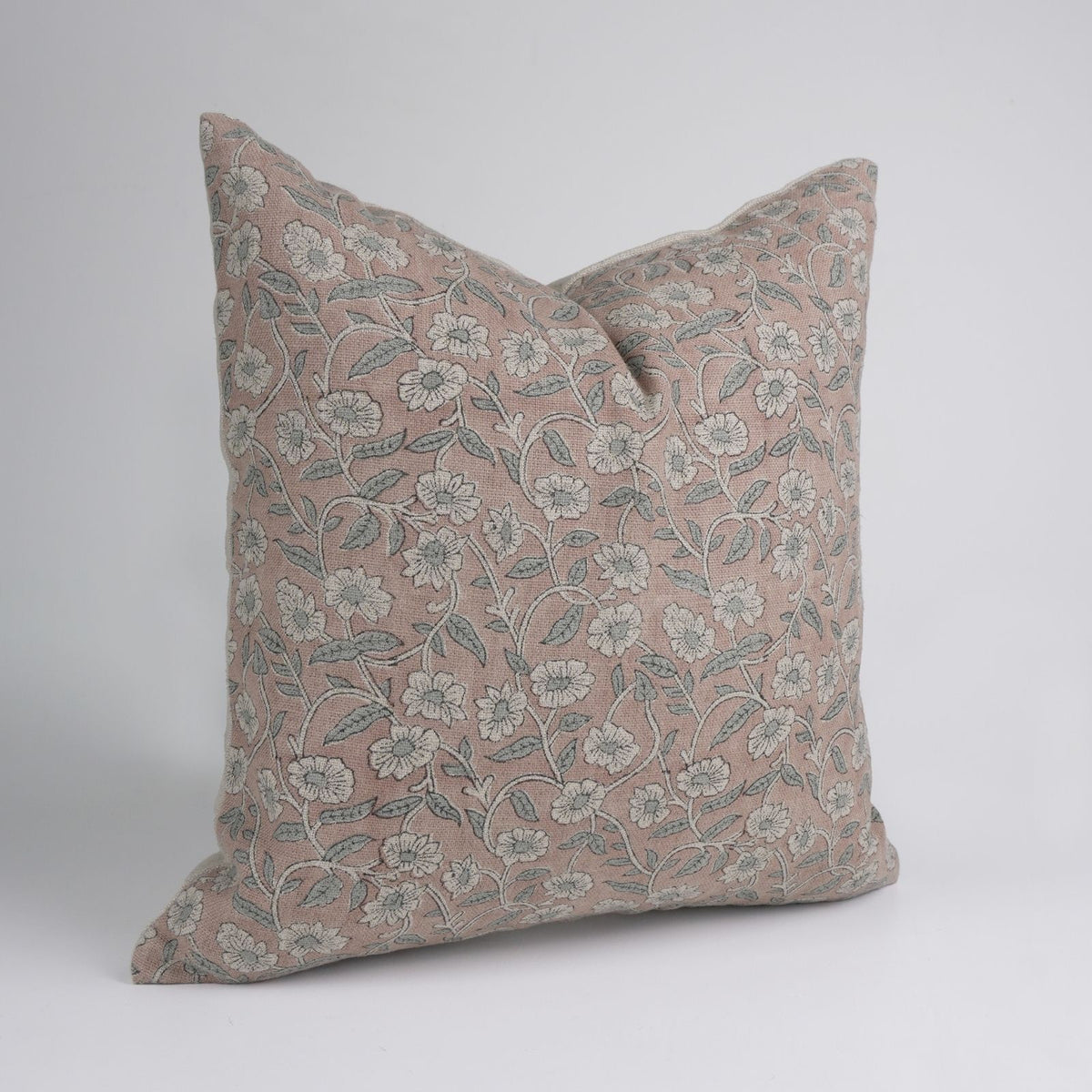 Haridwar Dusty Rose Block Print Thick Linen Cushion Cover