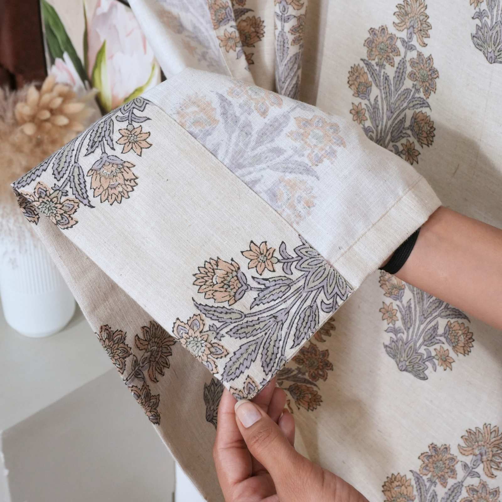 Indian Handmade Morpankh Floral Linen Blend Curtains 