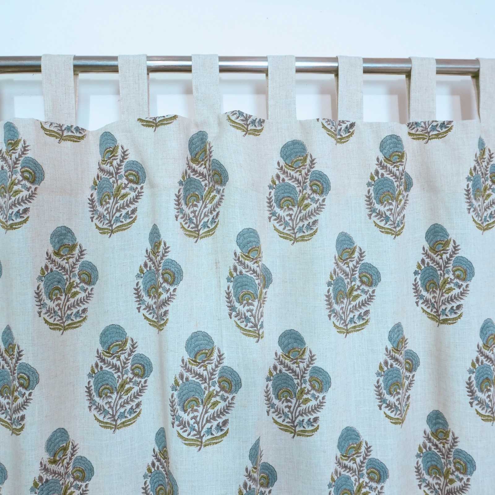 Mohini Hand Block Print Tab Top Curtains | Blue Linen