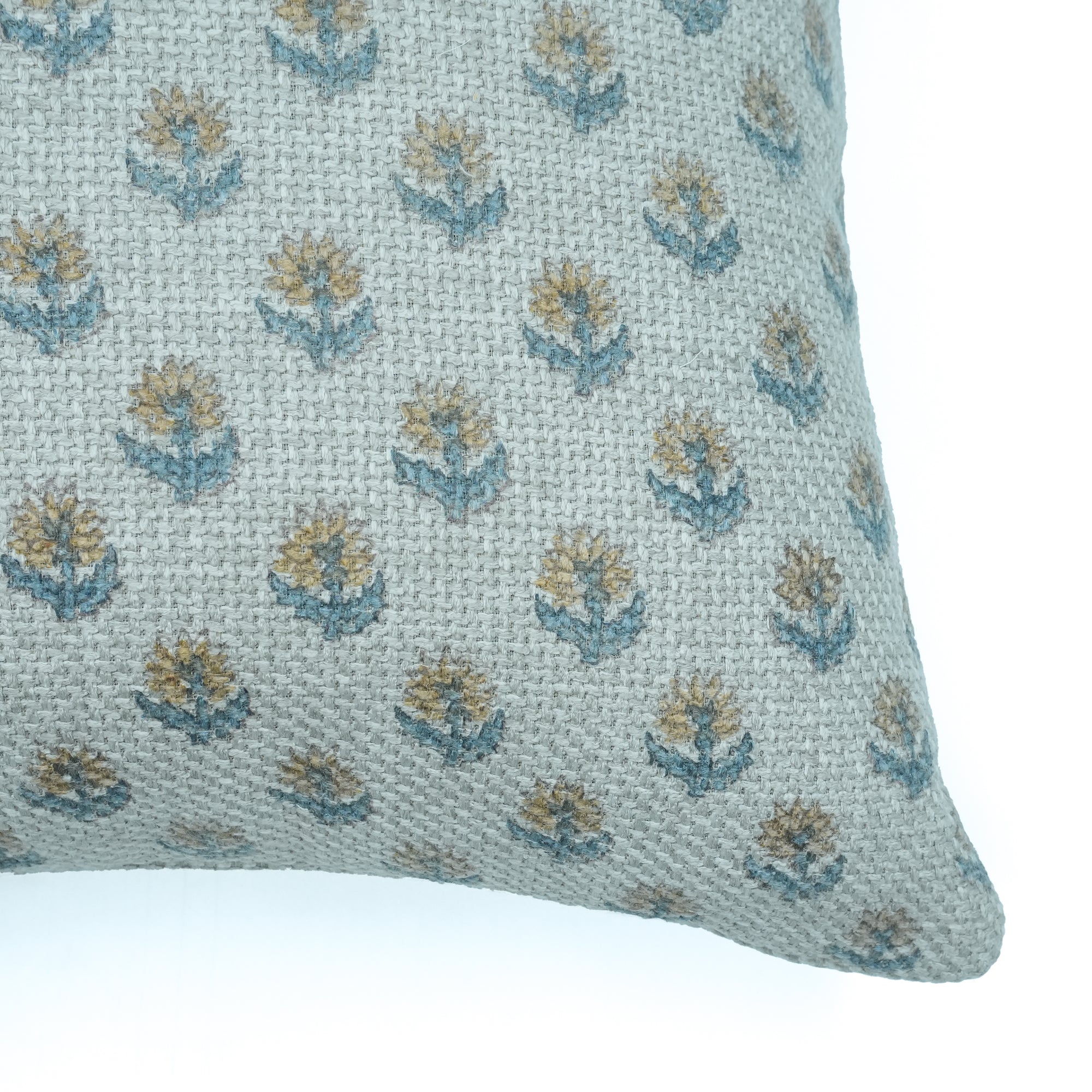 Handcrafted Palak Jute Linen Blue Floral Throw Pillow Cover