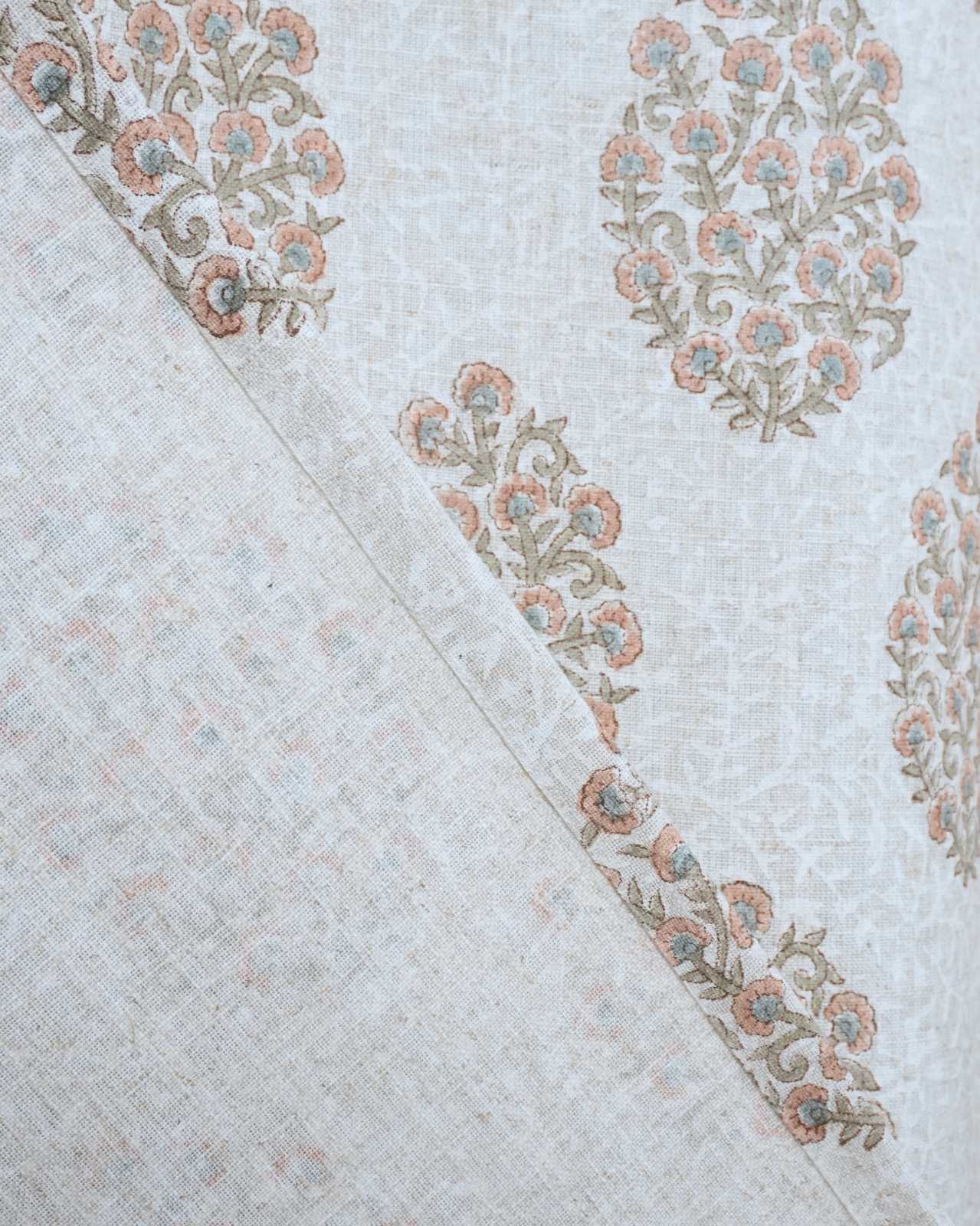 Gudhal Hand Block Print Tab Top Curtains | Pink Linen