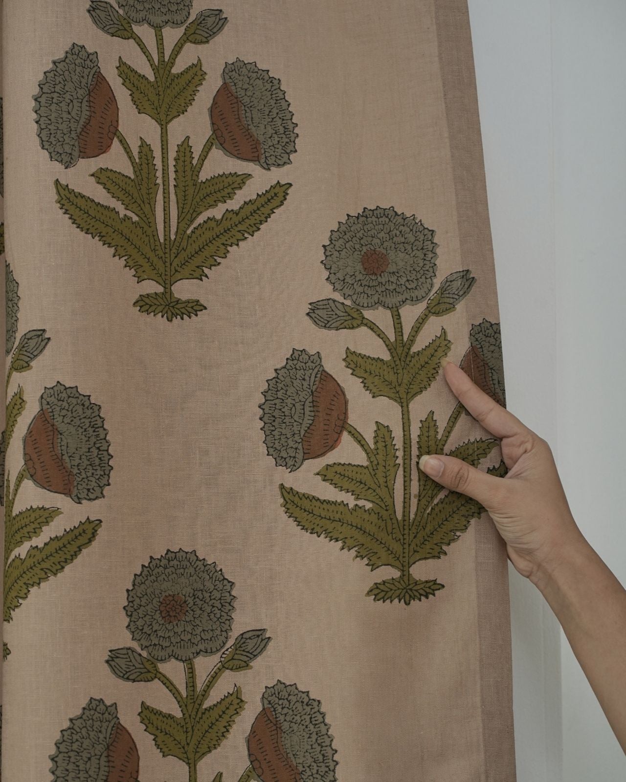 Block Print Viscose Colored Linen Ring Panel Drapery- Badshah