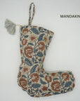 Christmas Stockings Modern Farmhouse Decor Hand Block Printed in Linen Personalized Decorative Stockings - Bijhni
