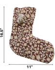 Handcrafted Block Printed Cotton Christmas Stocking in Brown Pom Pom Floral Farmhouse Holiday Decor – HIMACHAL