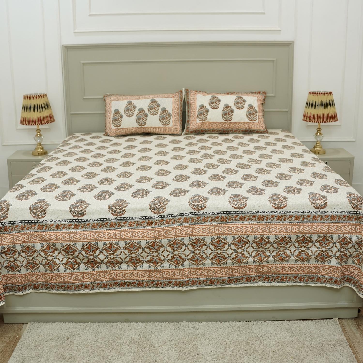 Cotton bedsheet for king, queen and twin size bed, made from 100% cotton fabric bedspread, floral block print handmade printed bedspread for king size bed.