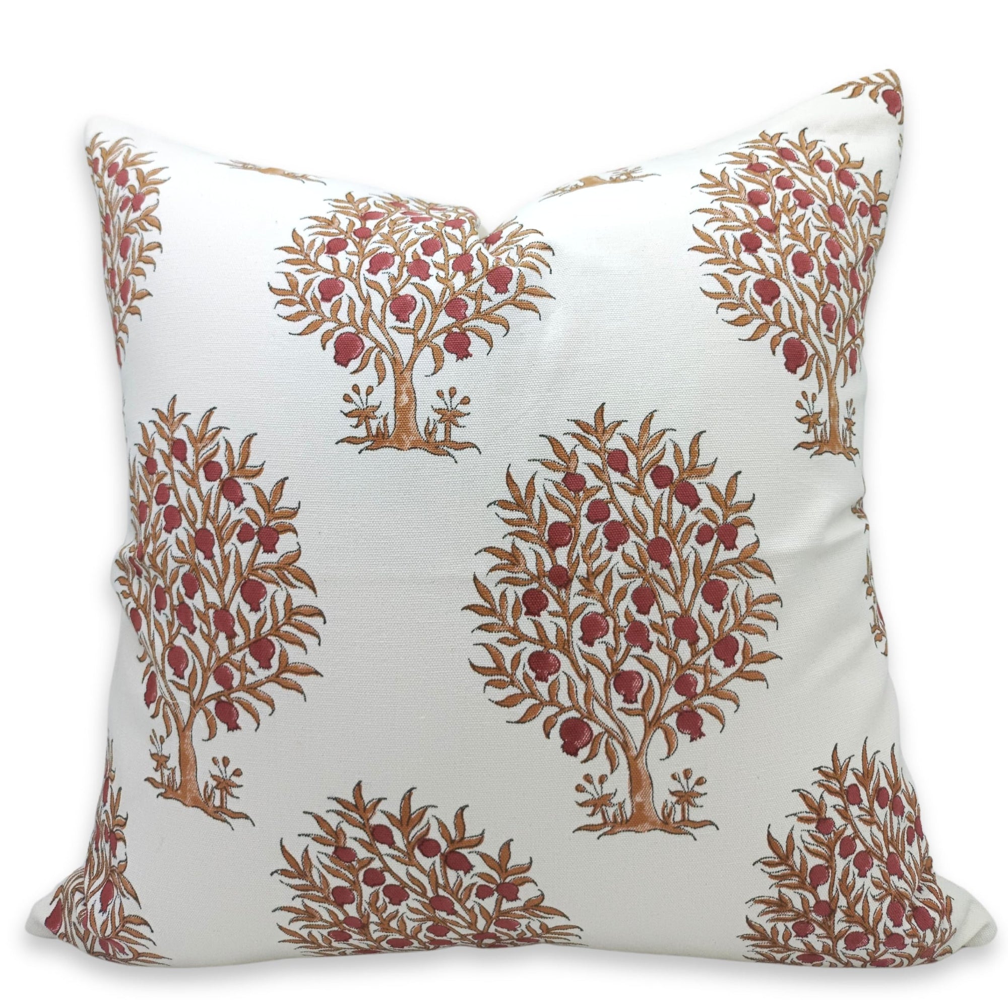 Fabdivine Thick Cotton White Fabric Handloom Rust Block Floral Print 22x22 Inch Throw Pillowcase Cushion Cover Decorative for Bedroom, Living Room, Sofa & Couch-Anar