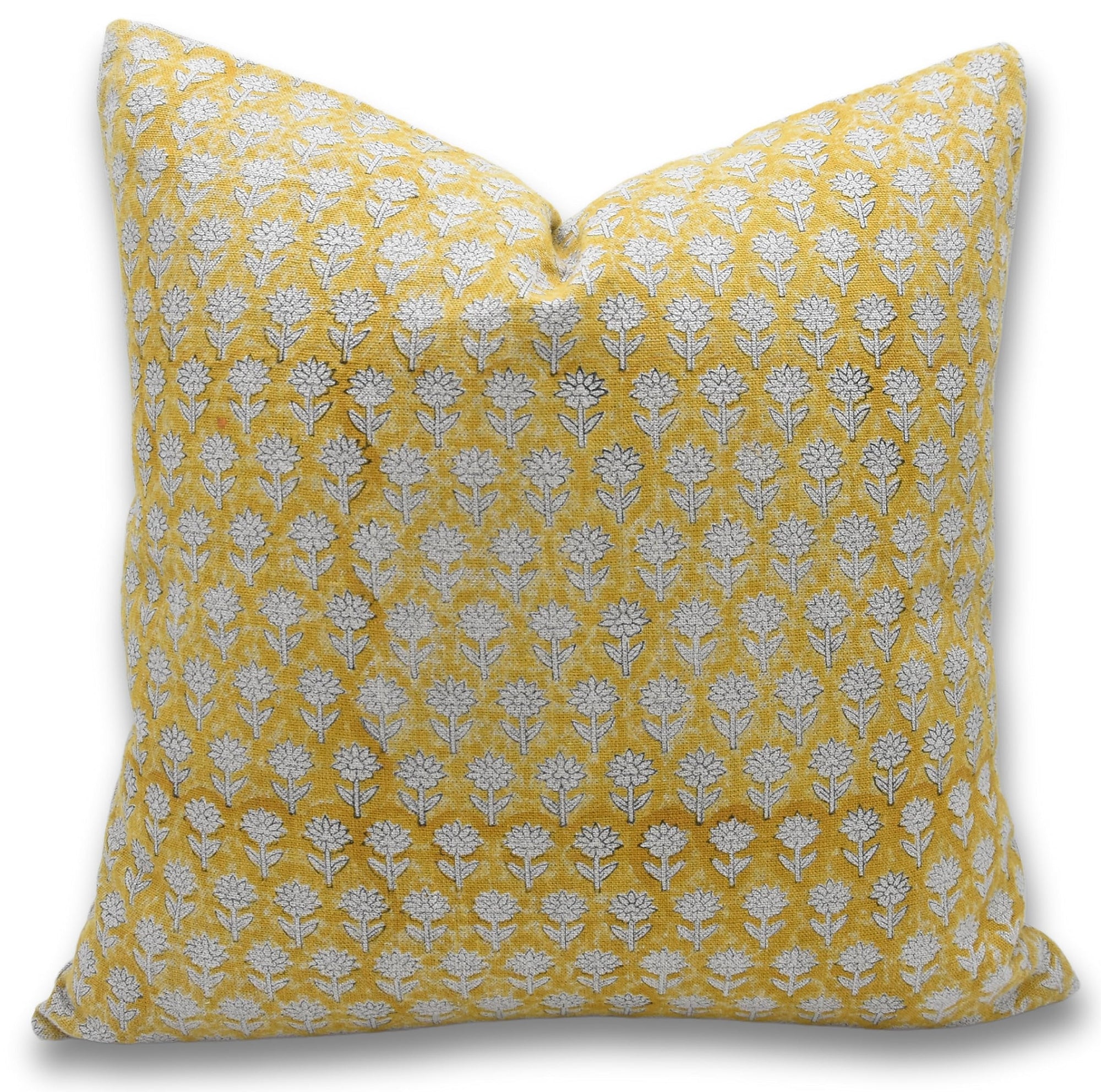 Fabdivine Handmade Block Print Decorative Thick Linen 26X26 Throw Pillow Case Cushion Cover for Sofa, Couch, Fall Decoration, Farmhouse, Outdoor, Living Room, Boho Home Décor, Flower Printed, Mustard