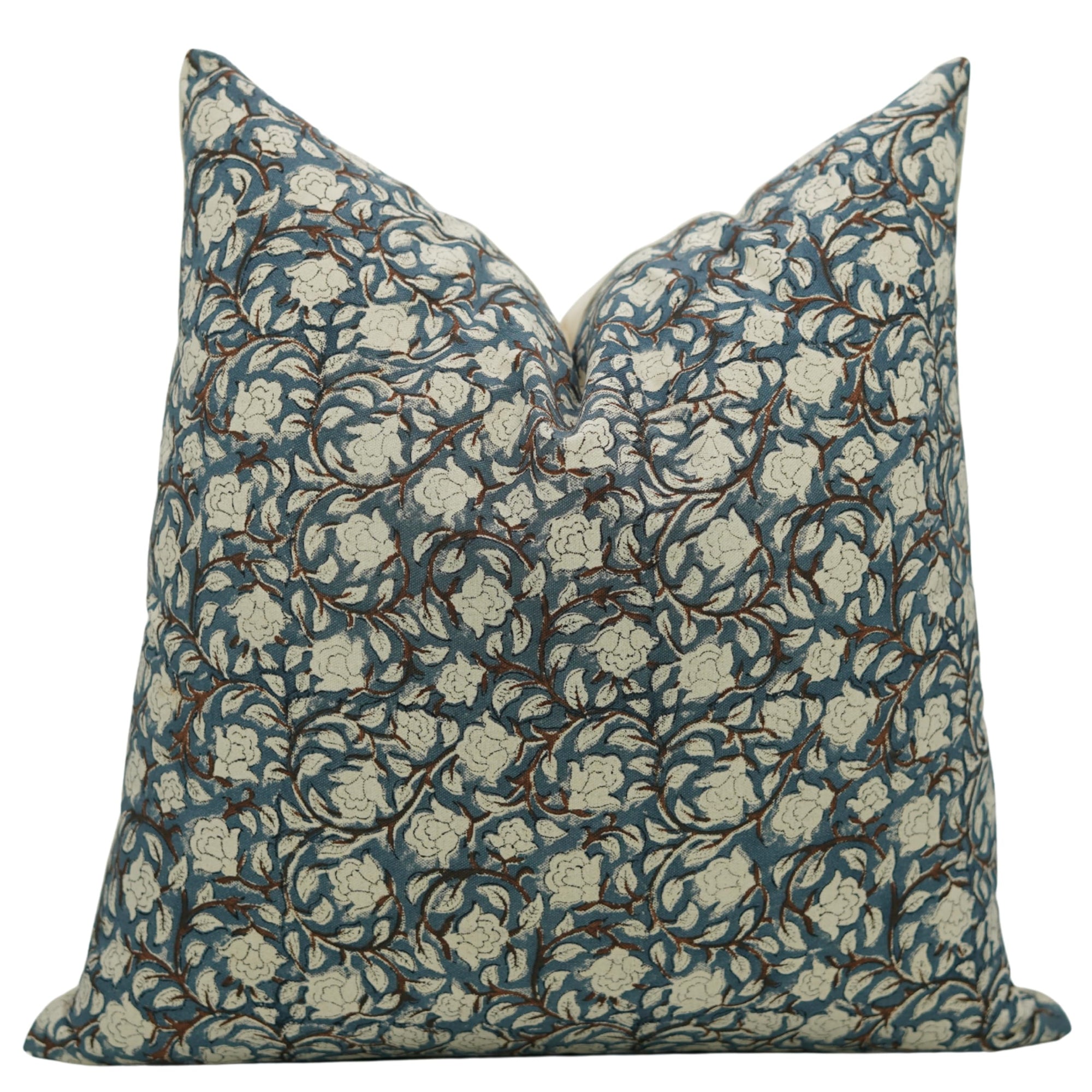 Fabdivine Pillow Covers 18x18 Cushion Cover Hand Block Print Floral Pillowcase Duck Canvas Cotton Decorative Accent Throw Pillows for Outdoor, Farmhouse, Sofa, Couch (Blue-Amritvella)