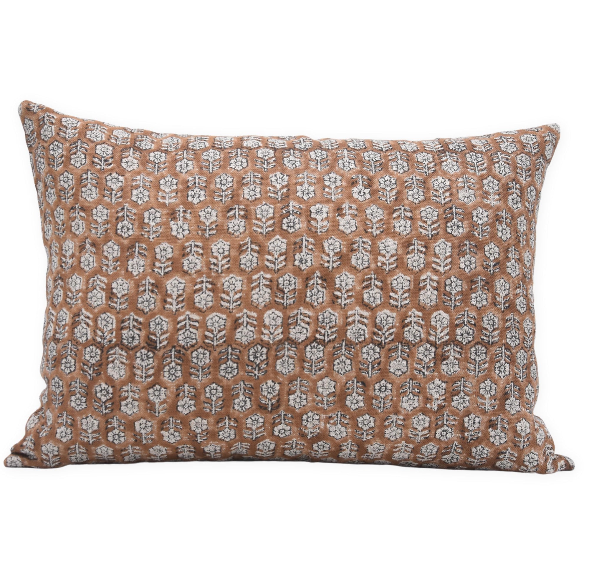 Fabdivine Artistic Handmade Block Print Thick Linen Fabric 14x36 Inches Throw Pillowcase Coushion Covers Decorative for Sofa, Couch, Living Room, Bedroom (Tulsi Buti-Brown)