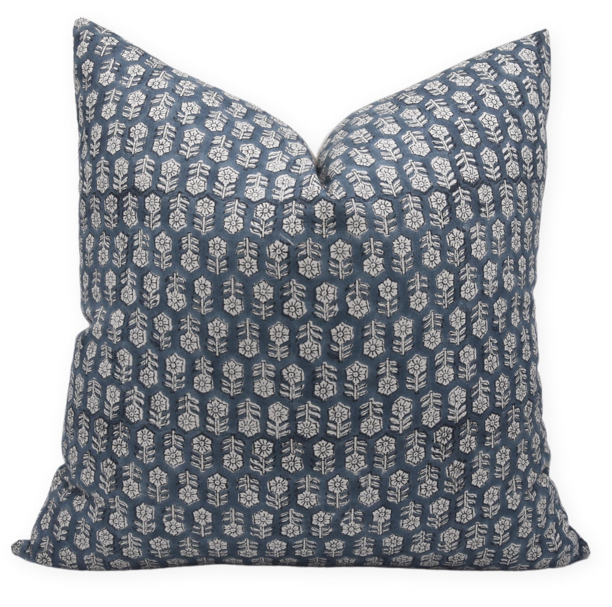 Fabdivine Dark Blue Soft Bohemian Pure Linen 14x20 Inches Rectangle Shape Hand Block Floral Print Pillow Cover, Ideal for Living or Bed Room Home Throw Accent Fall Décor Cushion Case Soft, Tulsi Buti