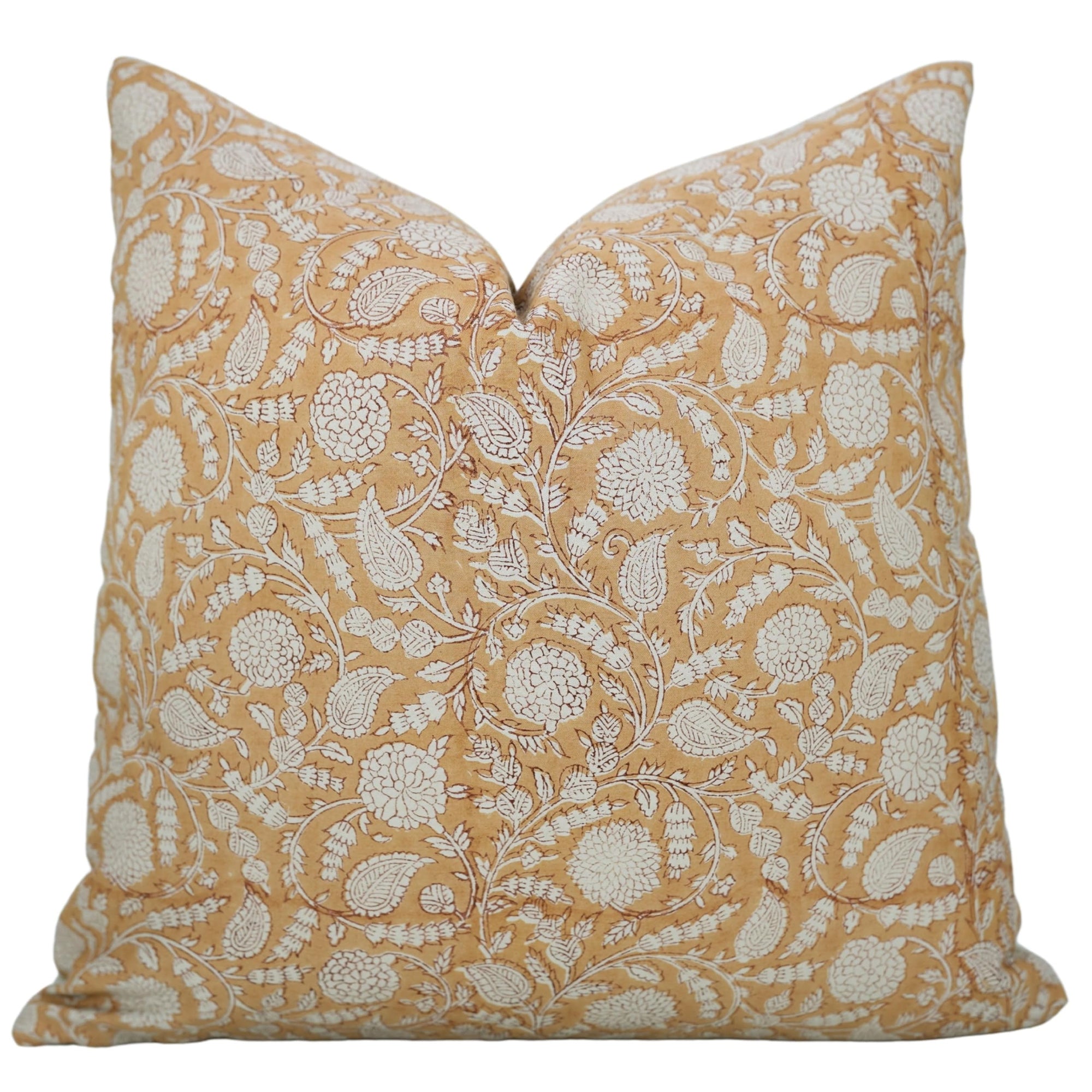 Fabdivine Handmade Block Print 16X16 Inch Satin Cotton Throw Decorative Pillowcase Cushion Cover for Sofa, Couch, Living Room, Home Decor, Fall Season, Summer, Spring Decoration, Farmhouse, Gopi, Orange