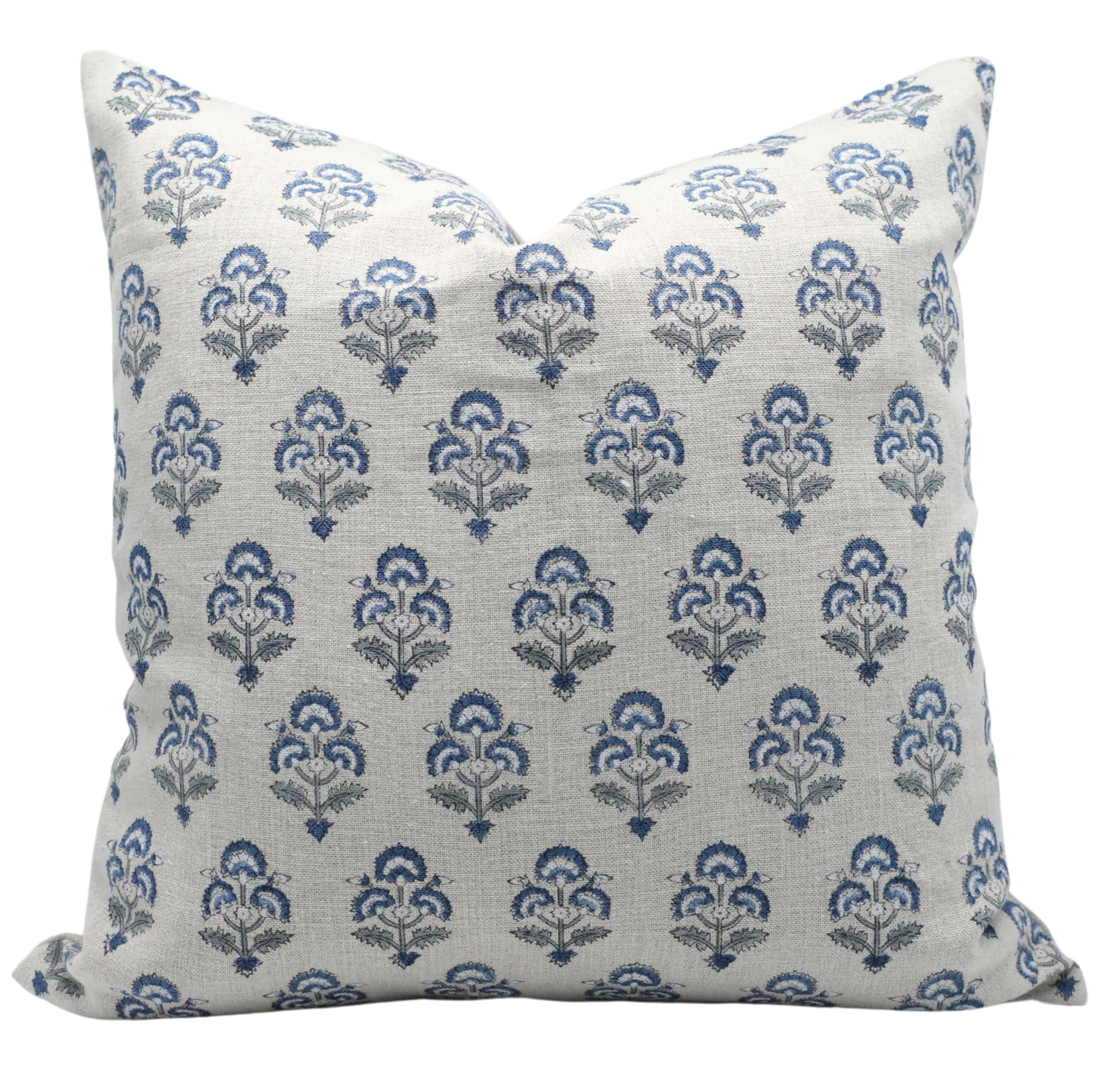 Designer pillow cover with blue floral pattern