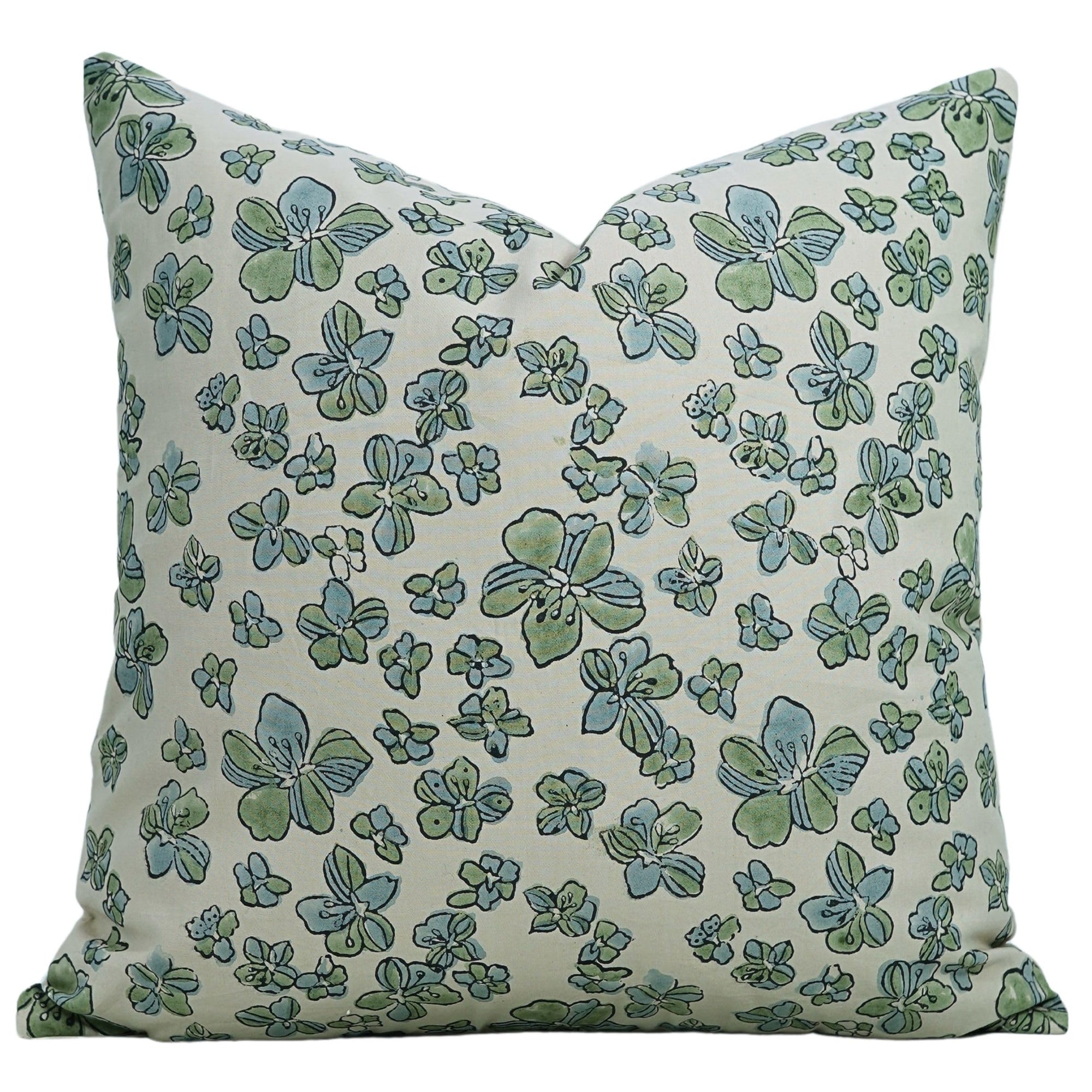 Fabdivine Handmade Block Print 14X14 Inch Cotton Satin Throw Pillowcase Cushion Cover, Fall Season, Summer, Spring Decoration for Sofa, Couch, Bed, Living Room, Farmhouse, Jhilmil, Sage Green