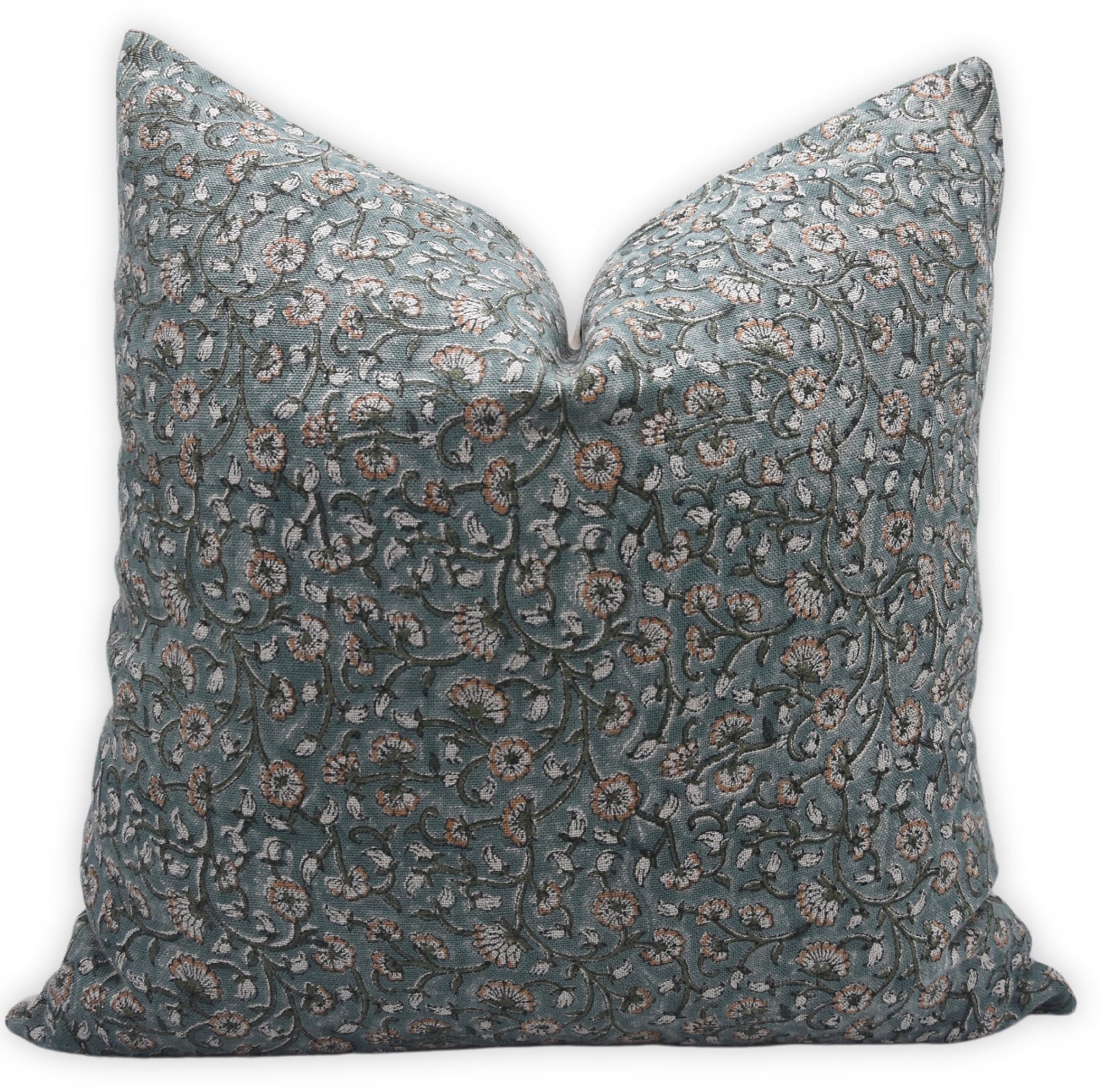 Fabdivine Floral Block Print Thick Linen 14X14 Throw Pillow Case Cushion Cover for Sofa, Couch, Fall Decoration, Farmhouse, Outdoor, Living Room, Boho Home Décor, Himachal, Light Green and Yellow