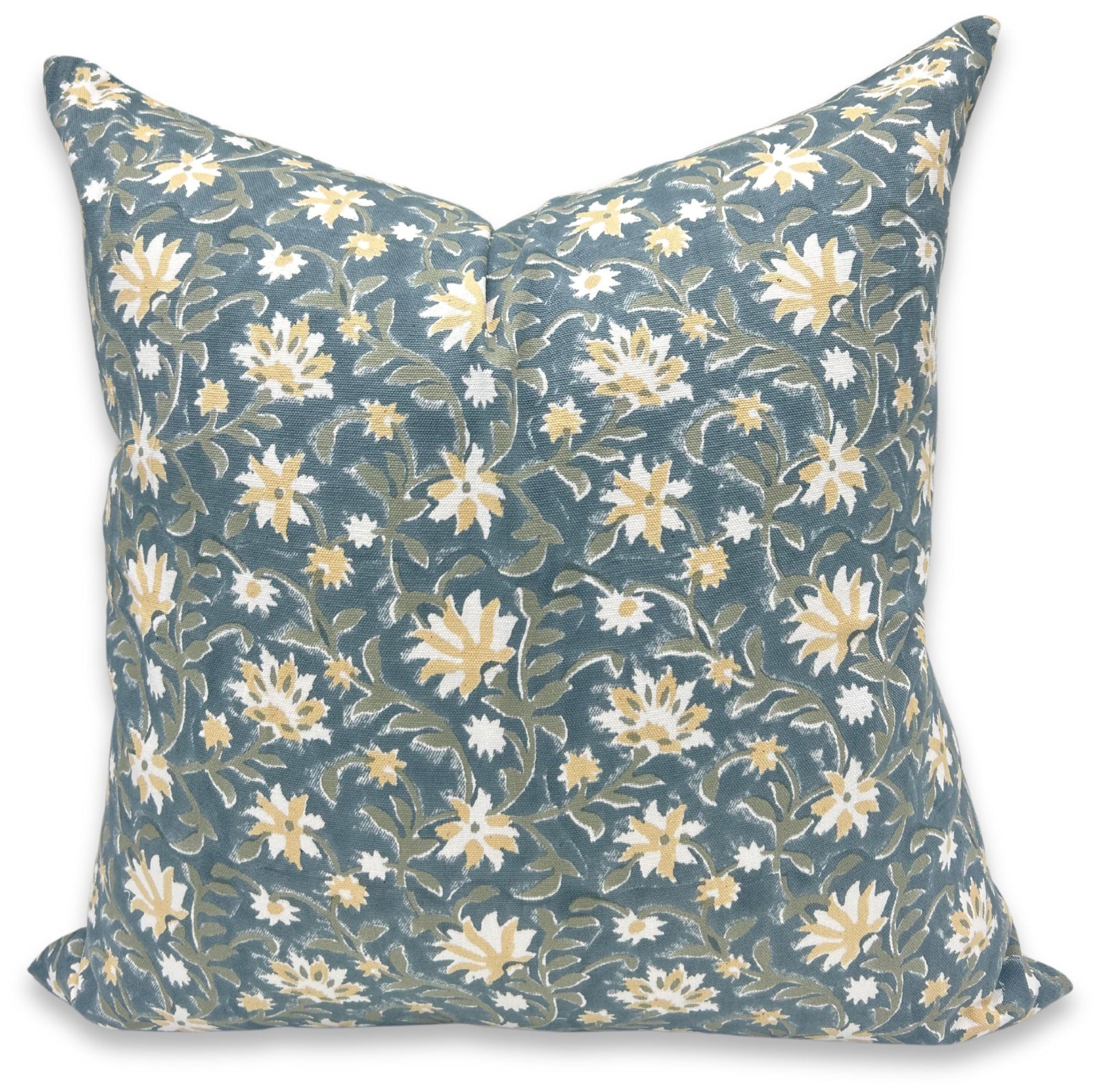 Fabdivine Block Print Thick Cotton White 20x20 Throw Pillow Covers, Handmade Vintage Pillow Covers for Sofa and Couch, Floral Print Outdoor Cushion Cover with Boho Home Decor (Aradhna, Light Teal)