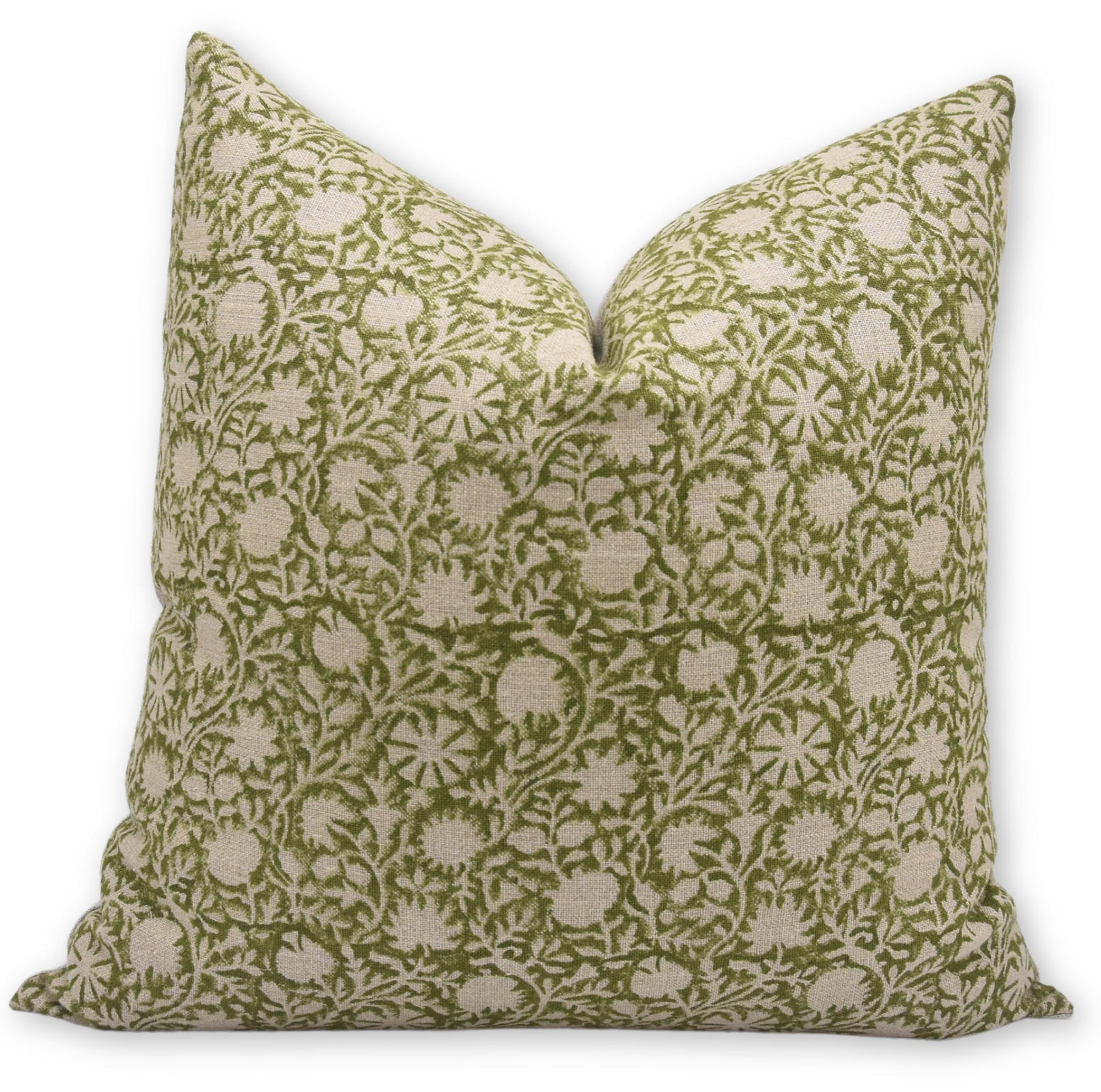 Fabdivine Handmade Block Print Thick Linen Throw Pillowcase 14X14 Inch Cushion Cover with Hidden Zipper Decor for Sofa, Bed and Couch, Farmhouse, Living Room (Chkkri-Green)