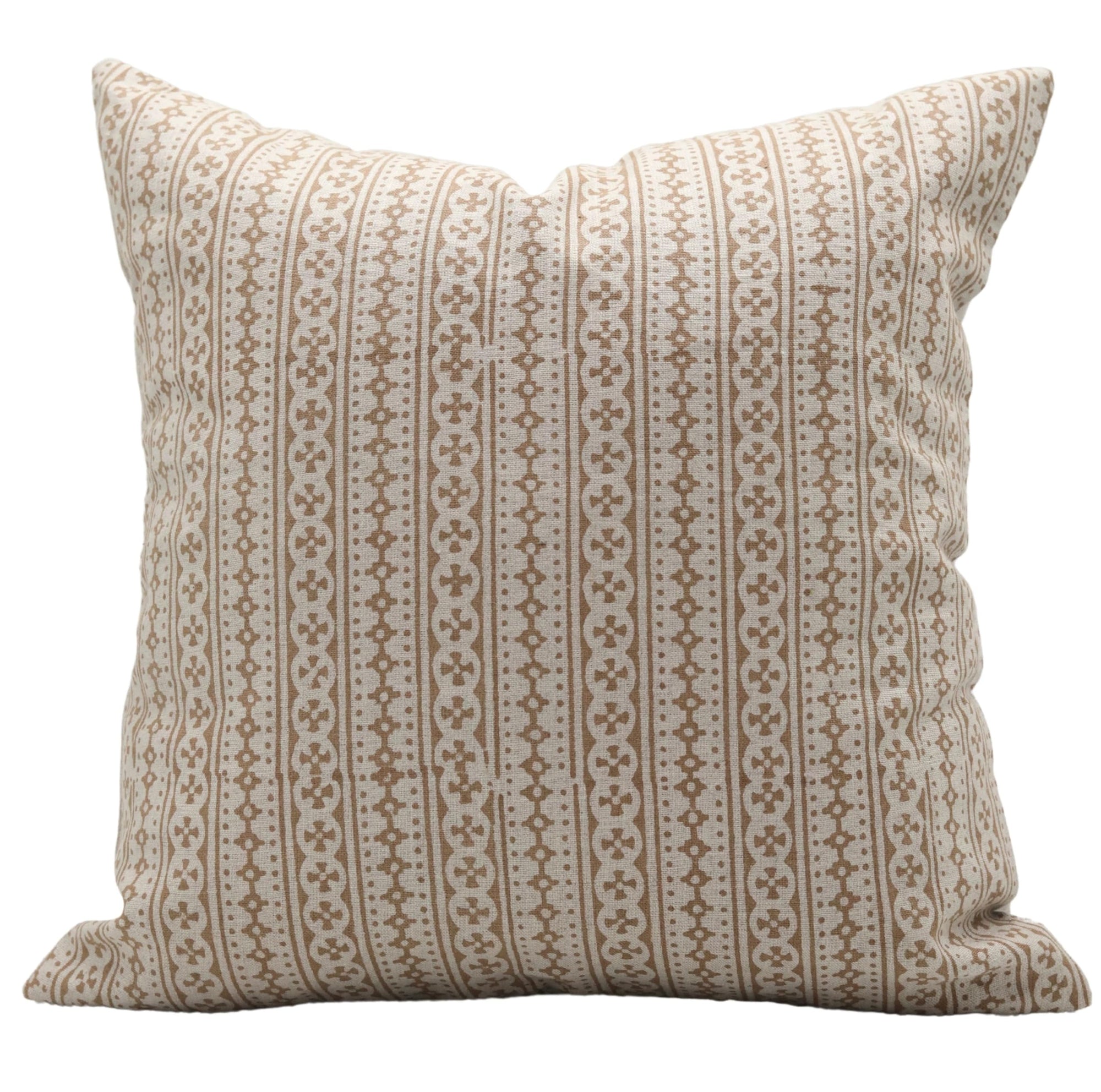 Fabdivine Handmade Block Print Pure Linen 16x16 Throw Vintage Pillowcase Cushion Cover, Farmhouse, Living Room, Fall Decorative, Outdoor for Sofa, Couch (Doji-Brown)