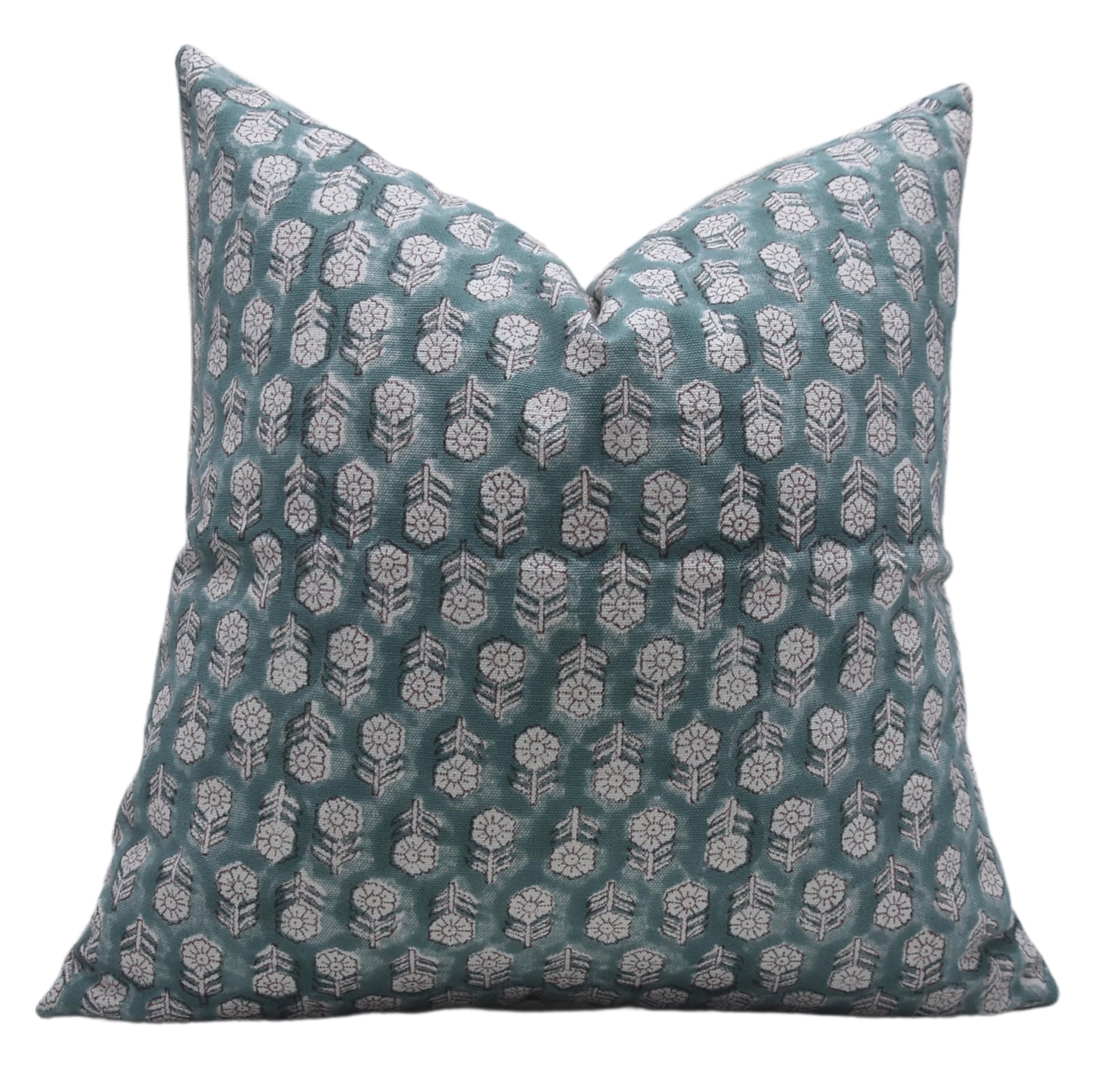 Fabdivine Handmade Block Print 18x18 Inch Duck Canvas Fabric Throw Pillowcase Cushion Cover, Fall Season, Summer, Spring Decoration for Sofa, Bed and Couch, Living Room, Farmhouse, (Tulsi Buti-Green)