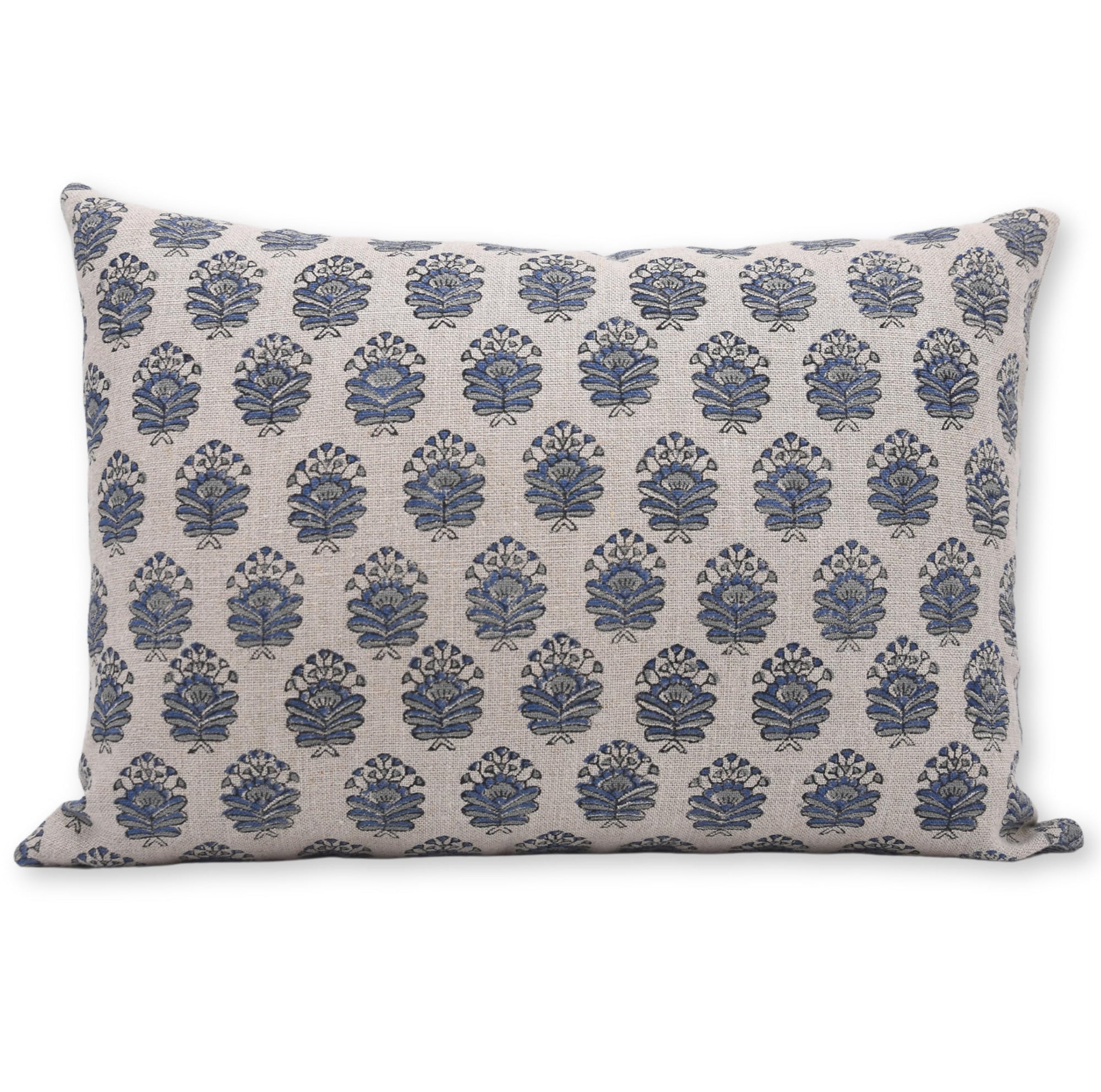 Fabdivine Thick Linen Fabric Elegant Hand Block Print 20x20 Inches Throw Pillow Cover with Hidden Zipper Decorative for Living Room, Bedroom, Sofa and Couch (Light Blue-Bheeshma)