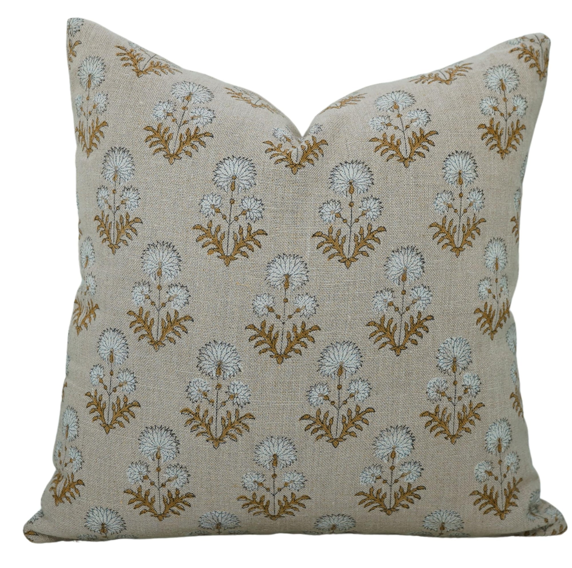 Fabdivine Thick Linen Fabric Handmade Block Print 24x24 Inch Throw Pillowcase Cushion Cover, Decoration for Sofa, Couch, Home Decor, Bed, Living Room, Farmhouse, Outdoor (Rishi-White)