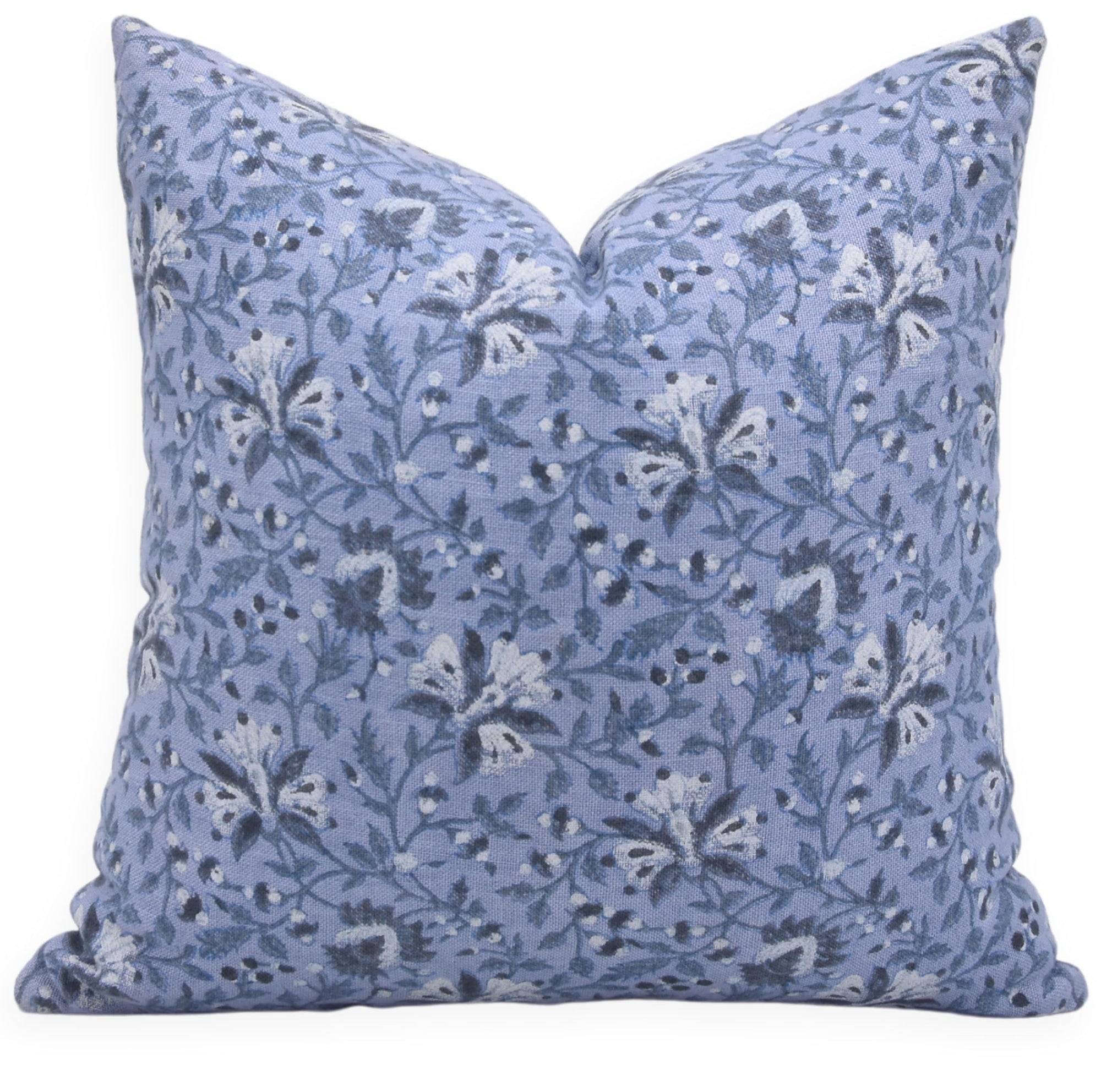 Fabdivine Handmade Block Print Off White Linen 14x14 Inch Throw Vintage Pillowcase Cushion Cover, Living Room, Decorative for Sofa, Chair and Couch (Neera Bel-Blue)