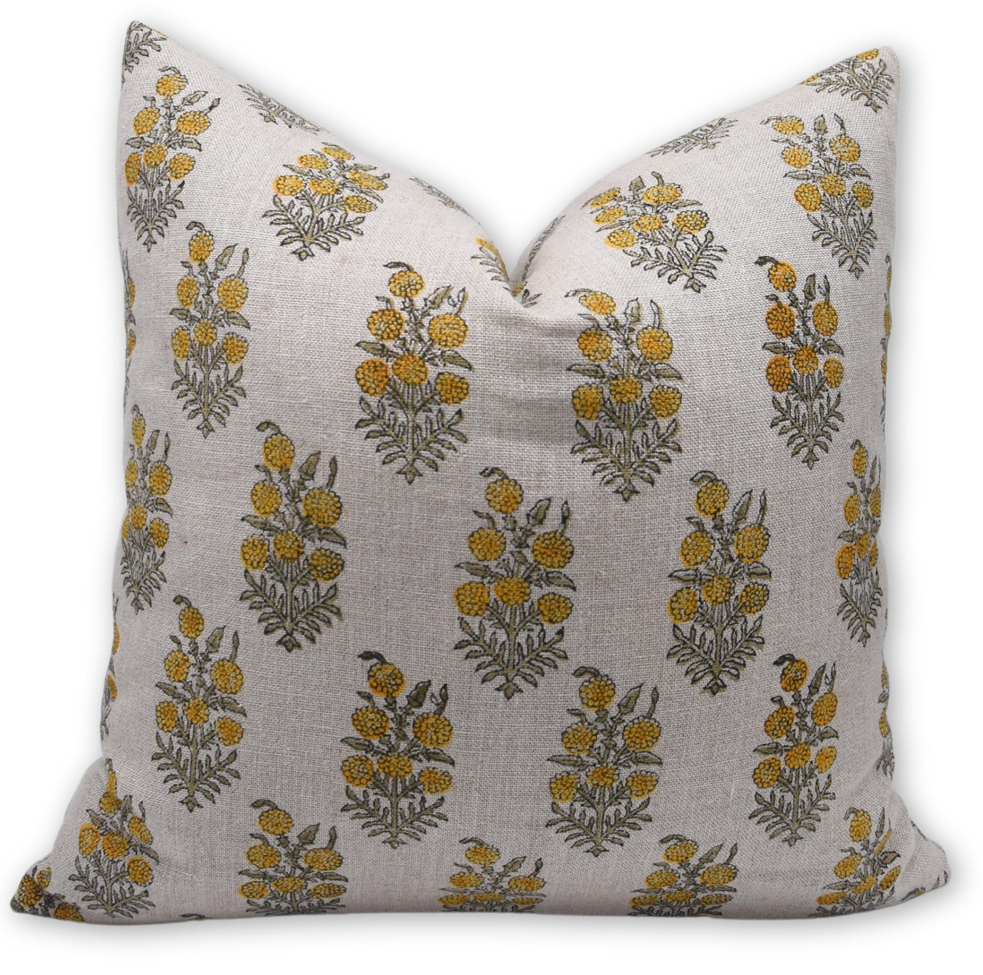 Fabdivine Handloom Block Print Thick Linen 16X16 Square Throw Pillow Case Cushion Cover for Sofa, Couch and Bed, Spring Fall Decoration, Farmhouse, Living Room, Boho Home Décor, Hajara, Light Mustard