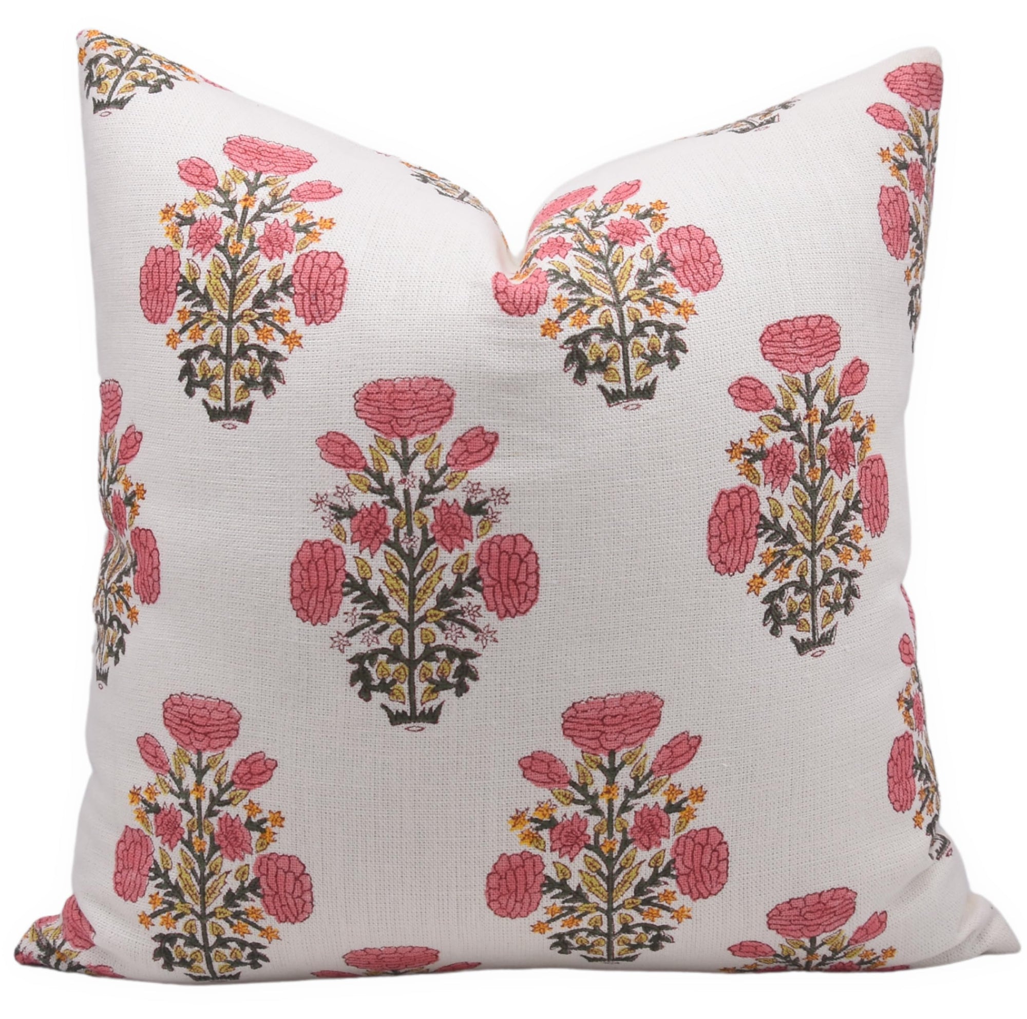 Fabdivine Off White Linen Artistry Handmade Block Print 14x20 Inch Throw Invisible Zipper Pillowcase Cushion Cover Decoration for Sofa, Couch, Balcony (Swedesh-Pink)