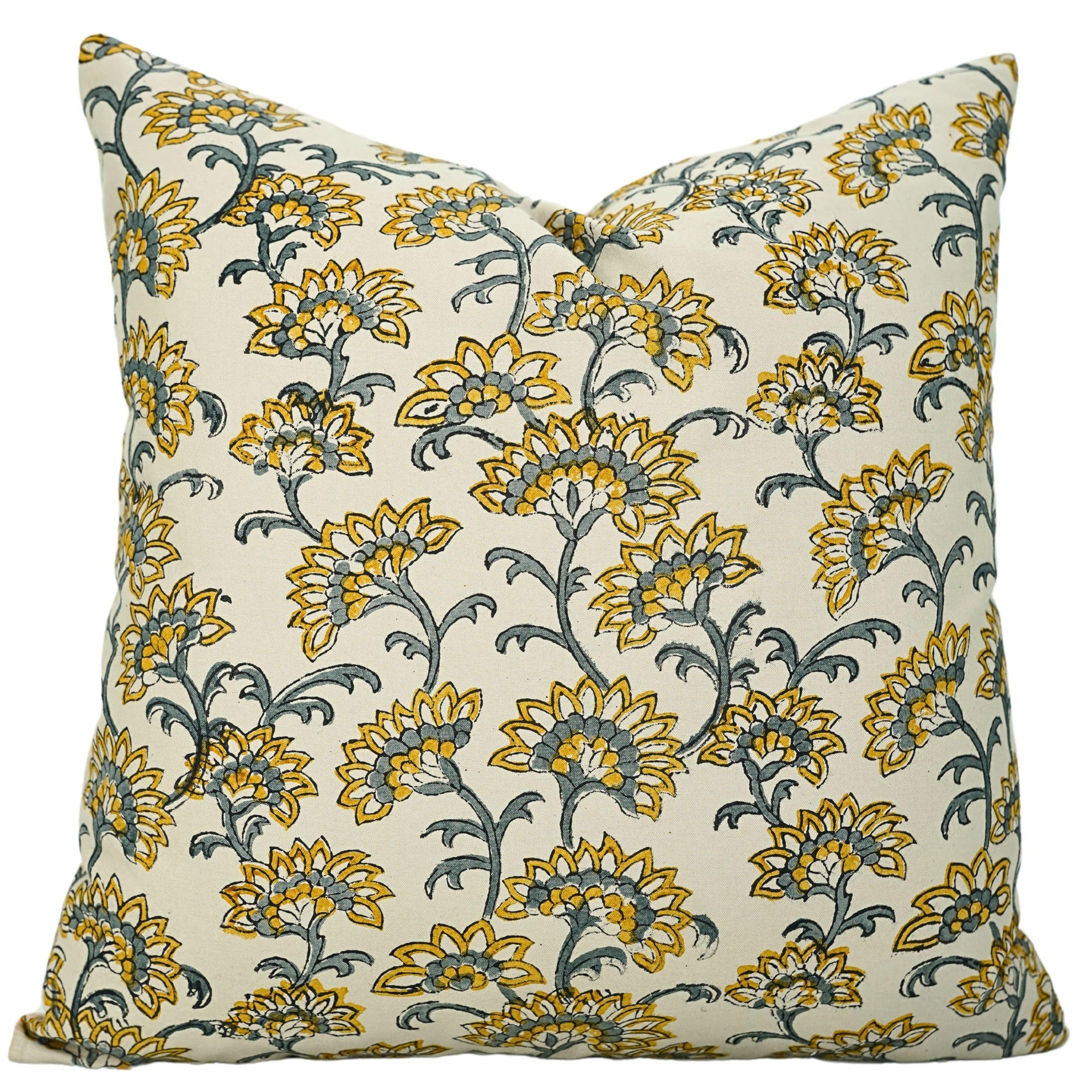 Fabdivine Office, Hotel Room Décor Handmade Boho Accent Pillow Cushioncase Floral 16X16 Inch Rectangular Spring Fall Couch, Rajnigandha, Mustard
