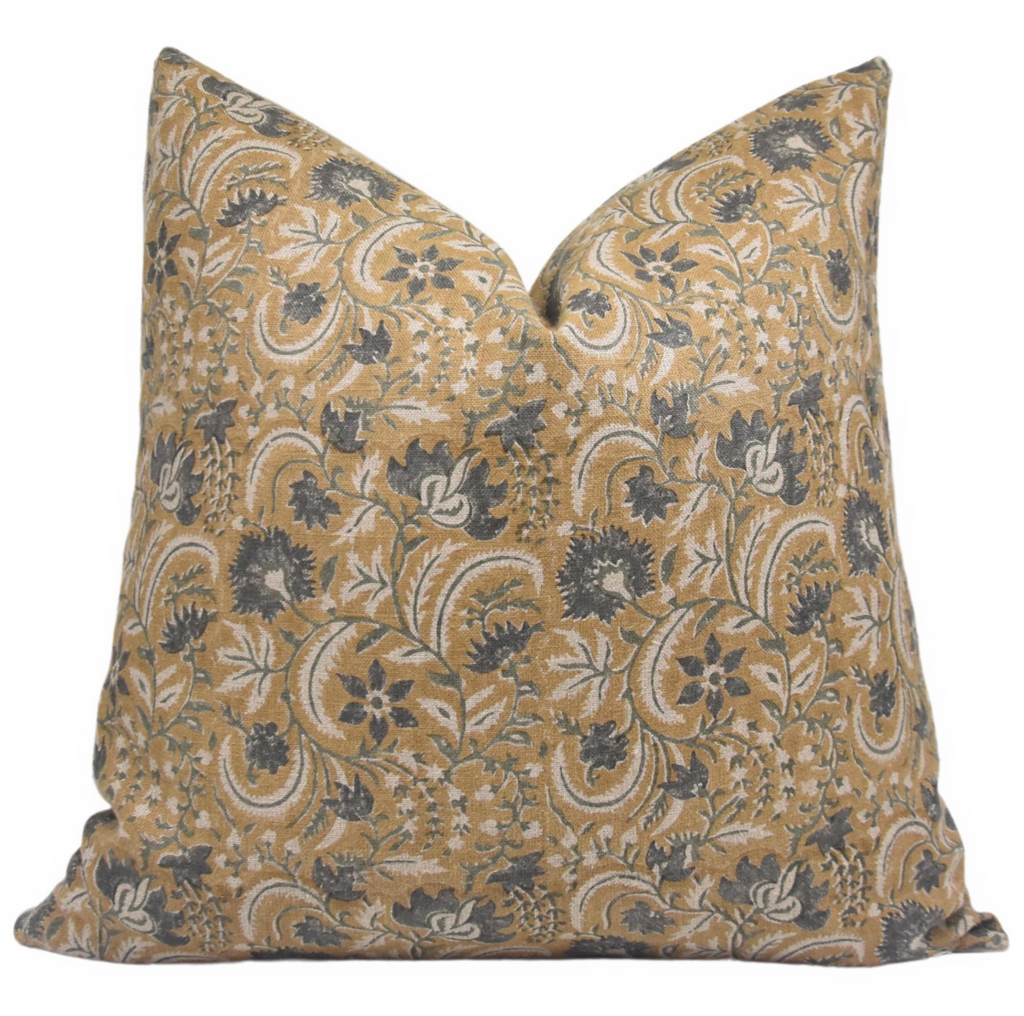 Fabdivine Block Print Handmade Thick Linen 22X22 Throw Pillowcase Cushion Cover with Zipper for Sofa, Couch and Bed, Fall Decoration, Farmhouse, Living Room, Home Décor, Kundanvan, Mustard