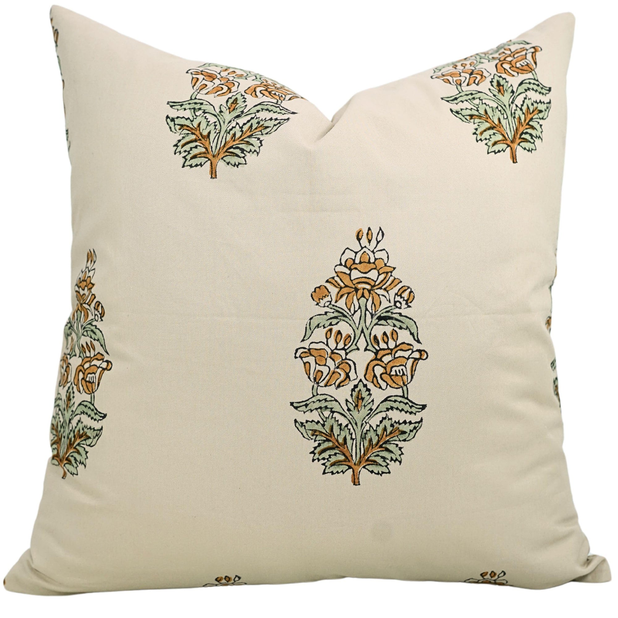 Fabdivine Handmade Block Print Throw Cotton Satin Pillowcase Cover, Rectangular 12x34 Inch Soft Boho Farmhouse, Living Room, Decorative Fall Decoration for Couch Sofa Bed (Hibiscus-Orange)