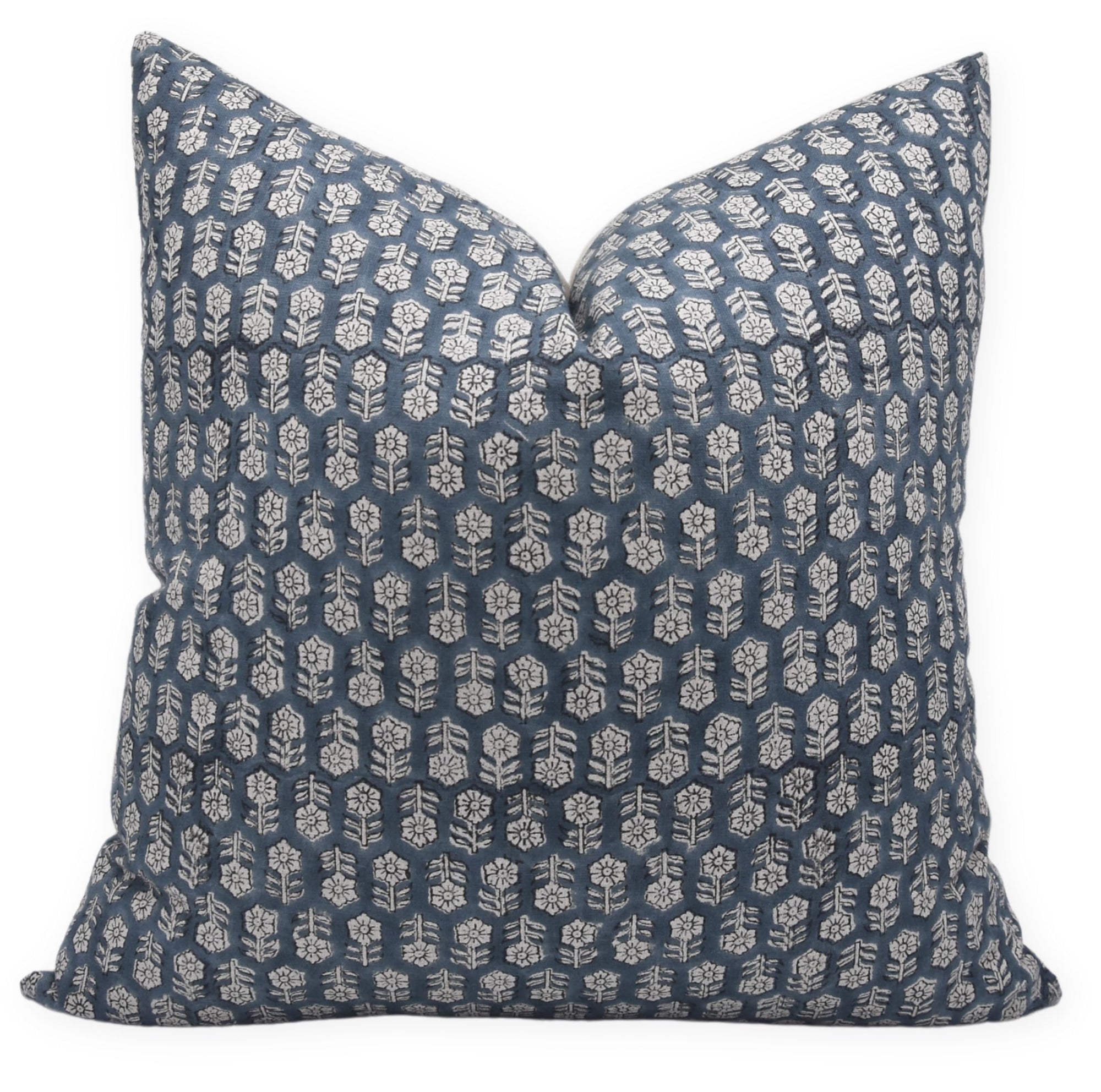 Fabdivine Dark Blue Soft Bohemian Pure Linen 20x20 Inches Square Shape Hand Block Floral Print Pillow Cover, Ideal for Living or Bed Room Home Throw Accent Fall Décor Cushion Case Soft, Tulsi Buti