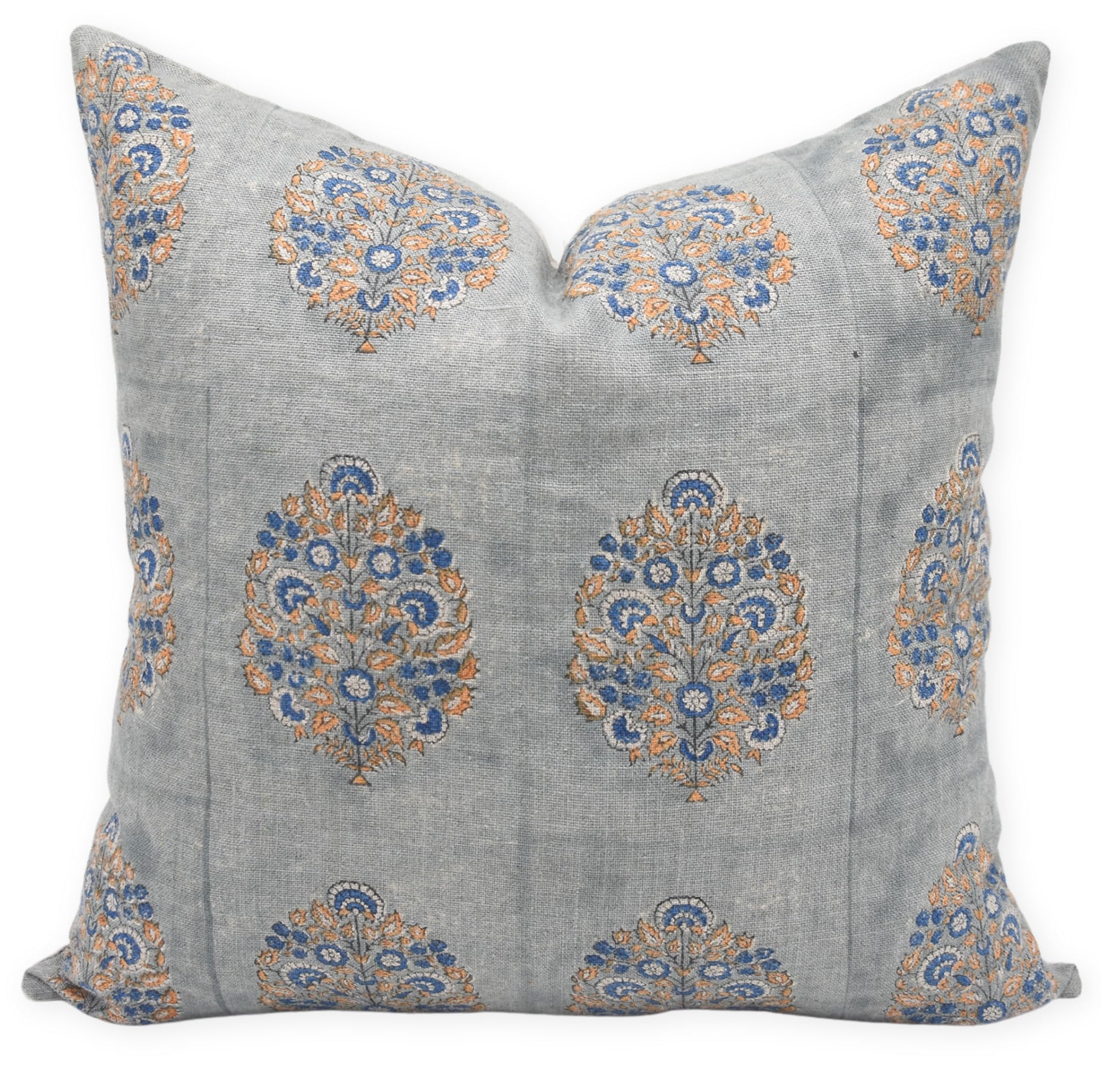 Fabdivine Grey Handmade Block Print Floral Pattern 14x14 Inches Square Shape Heavy Thick Linen Sustainable Throw Home Accent Sofa Pillow Cover Fall Farmhouse Décor Cushion Case, Guldasta