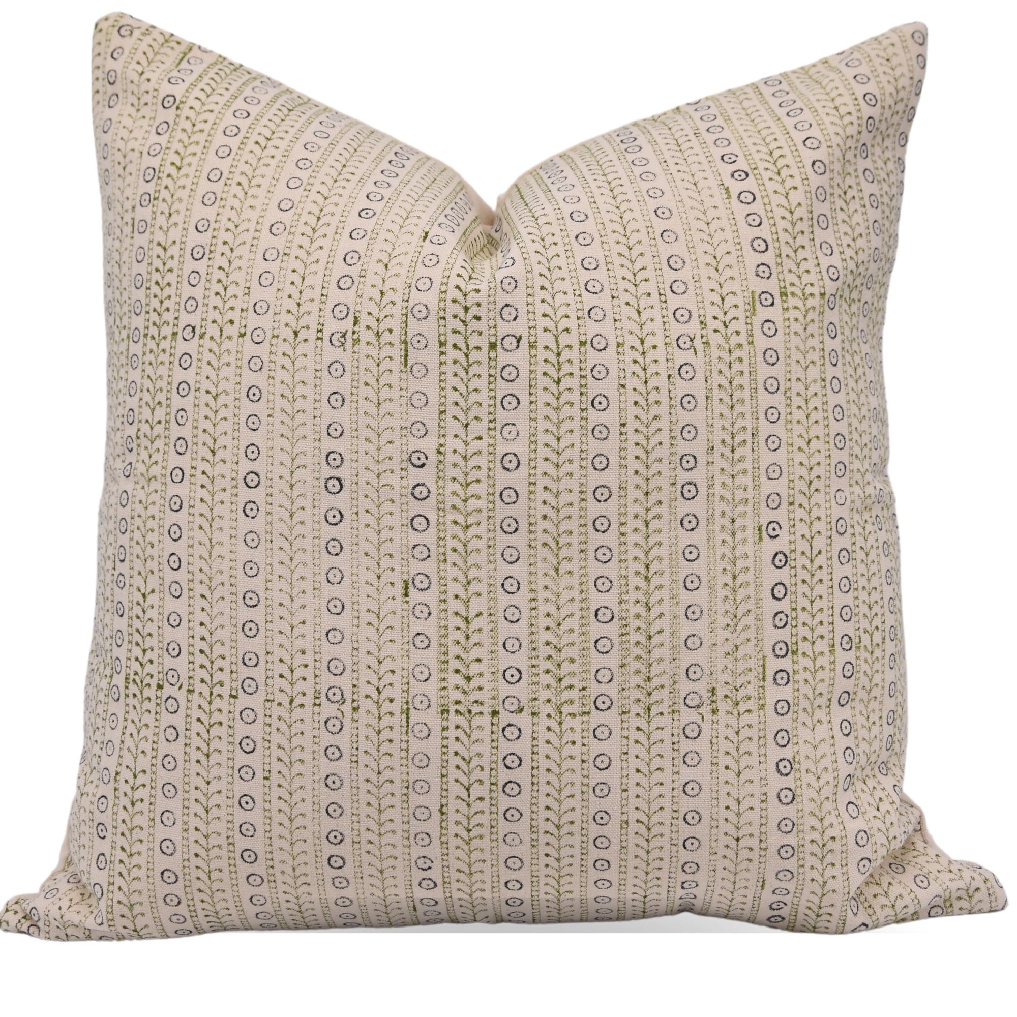 Fabdivine Block Print Duck Canvas 22x22 Inch Throw Vintage Pillowcase Cushion Cover with Zipper Decorative for Sofa, Couch, Farmhouse, Living Room (Ethnic Leheriya-Light Green)