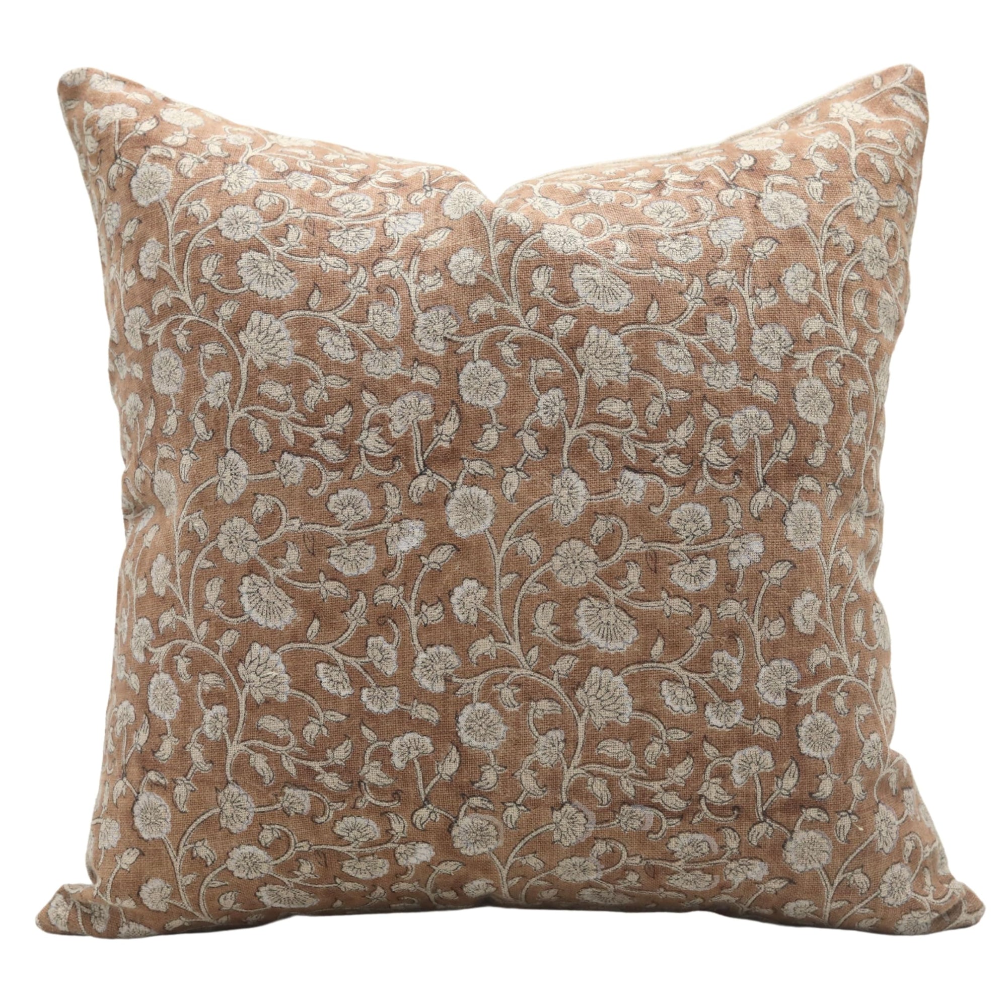 Fabdivine Floral Block Print Thick Linen 16X16 Inch Throw Pillow Case Cushion Cover for Sofa, Couch, Fall Decoration, Farmhouse, Outdoor, Living Room, Boho Home Décor, Himachal, Rust