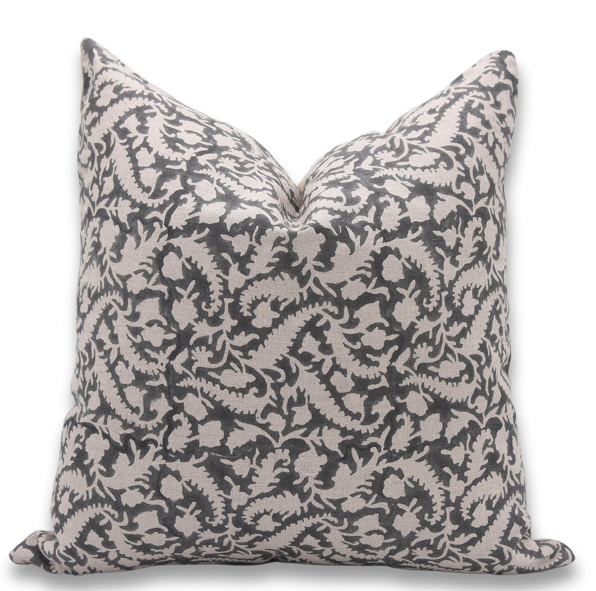 Fabdivine Handmade Block Print Pure Linen 14X20 Inch Throw Pillowcase Cushion Cover with Zipper, Outdoor, Home Décor, for Sofa, Chair and Couch, Fall Decoration, Boho, Black Forest, Light Grey