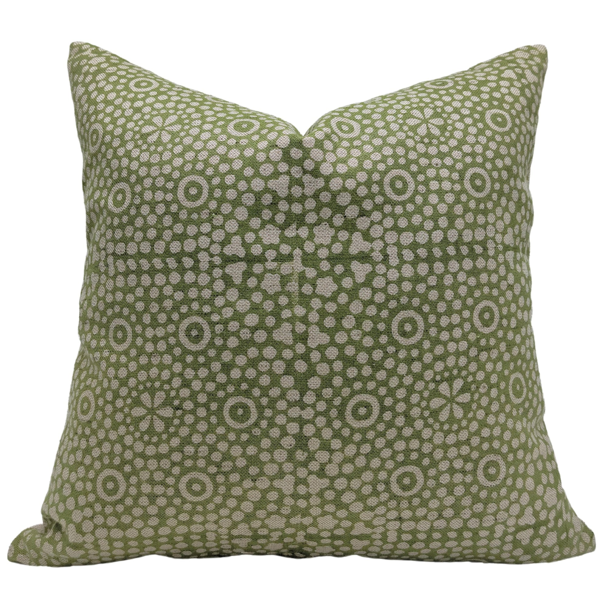 Fabdivine Boho Block Floral Printed Linen Blend 18x18 Square Throw Cushion Case Pillow Cover Decoration for Sofa and Couch, Farmhouse, Outdoor, Bedroom (Chunributi-Green)