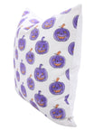 Hand Block Printed Pumpkin Cushion Cover in Purple & Mustard on Thick White Cotton for Indoor Decor