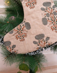 Indian Block Printed Brown & Gray Floral Swadesh Christmas Stockings on Thick Linen Handmade Boho Style with Pompom for Festive Decor