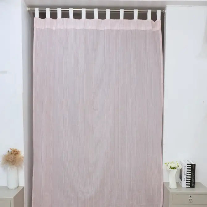Hand Block Print Tab Top Cotton Curtains - Pink Lehriya Design 