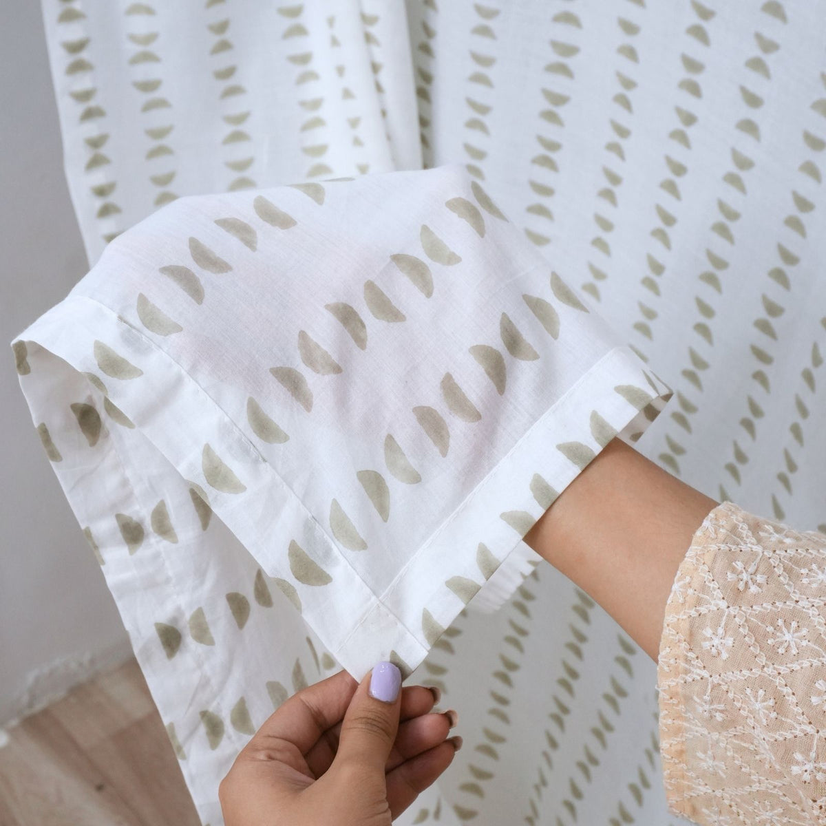 Block Printed Mustard Floral Cotton Window Curtain - Rudra