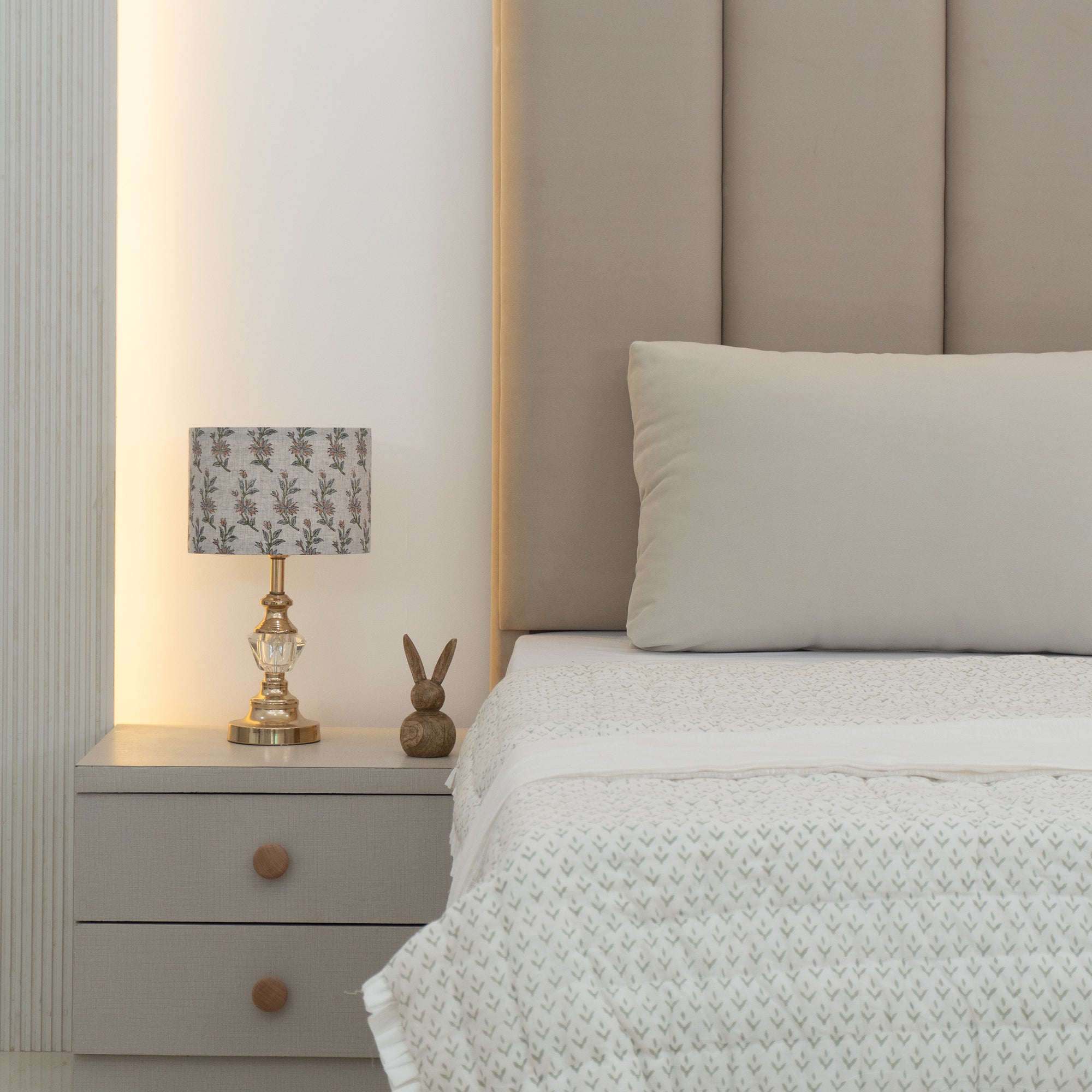 Block Printed Viscose Linen Dusty Peach Lampshade || Deepika