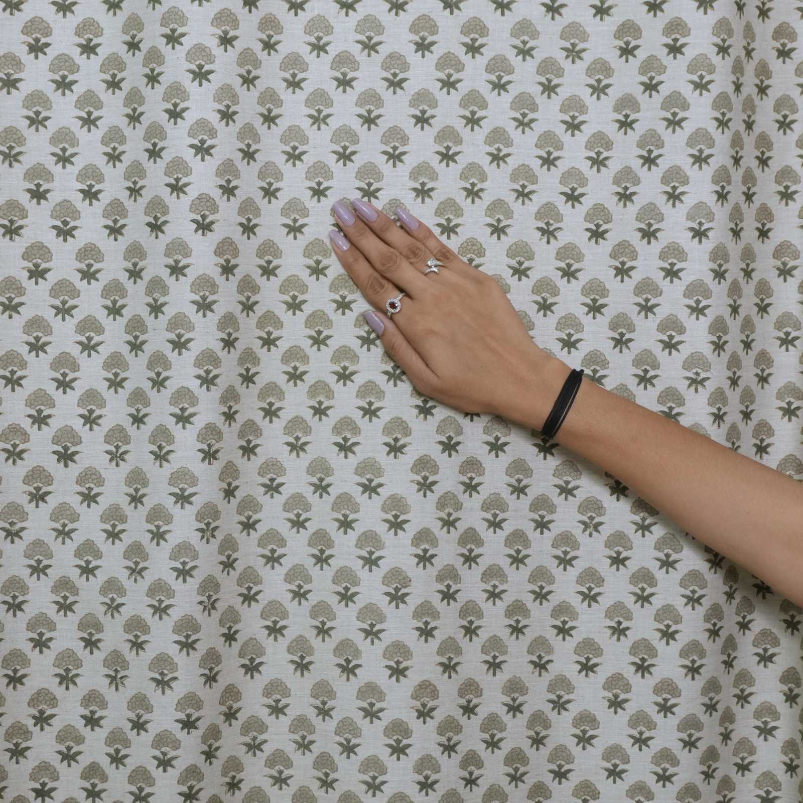 Beige Buti Hand Block Print Linen Tab Top Curtains — Strawberry