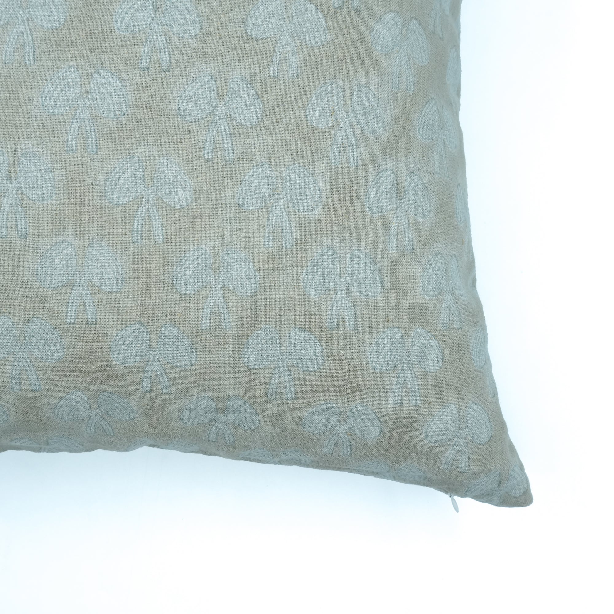 Damru Block Print Light Green Floral Linen Cushion Cover
