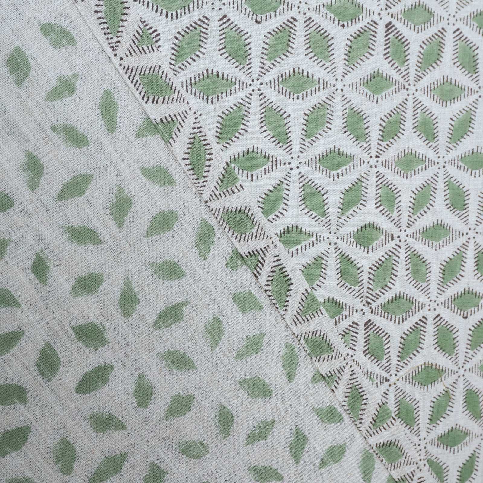Block Print Tab Top Linen Curtains Shatkon Sage Green