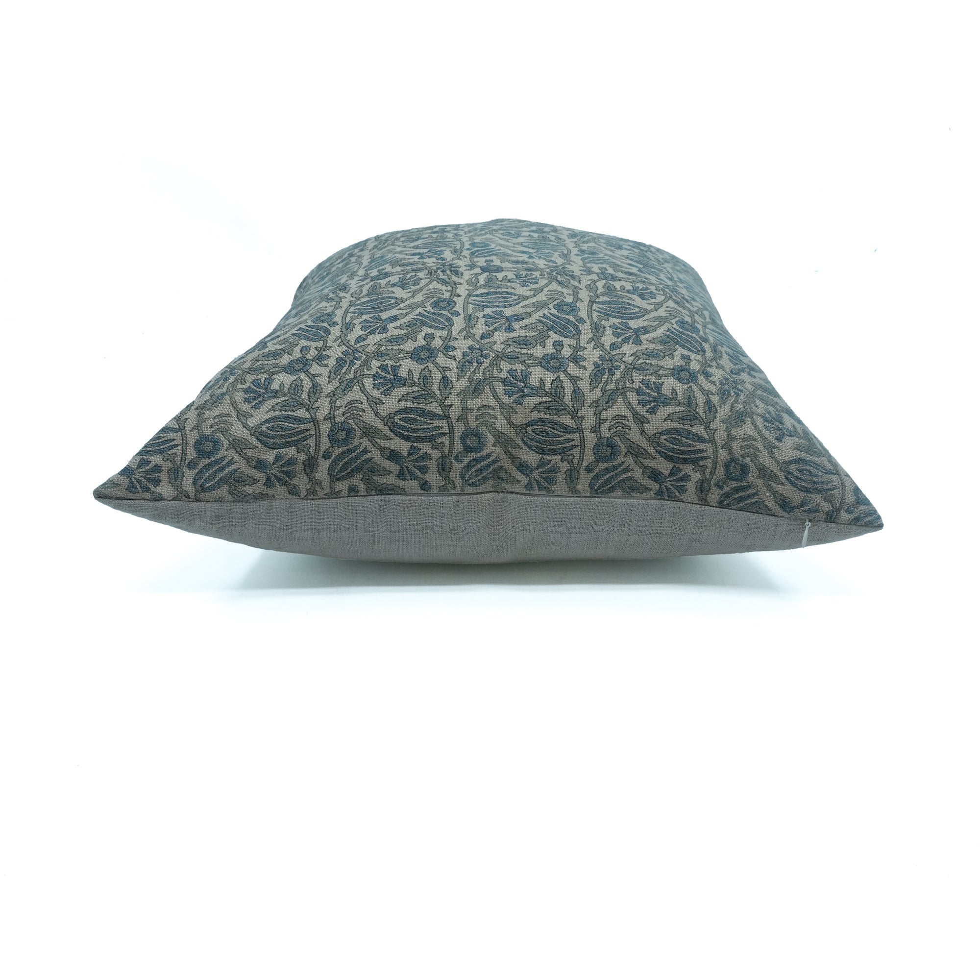 Blue Floral Manjushah Block Print Thick Linen Cushion Cover