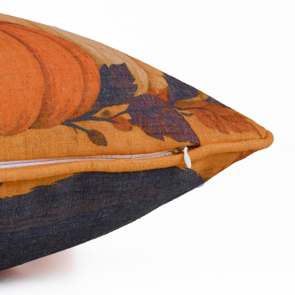 Haunted Cat Printed Orange Linen Piping Lumbar Pillow Cover